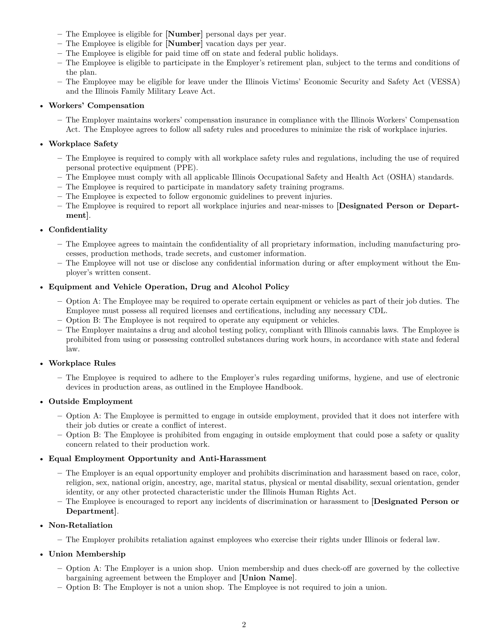 Preview page 2 of Free Illinois production worker employment contract template