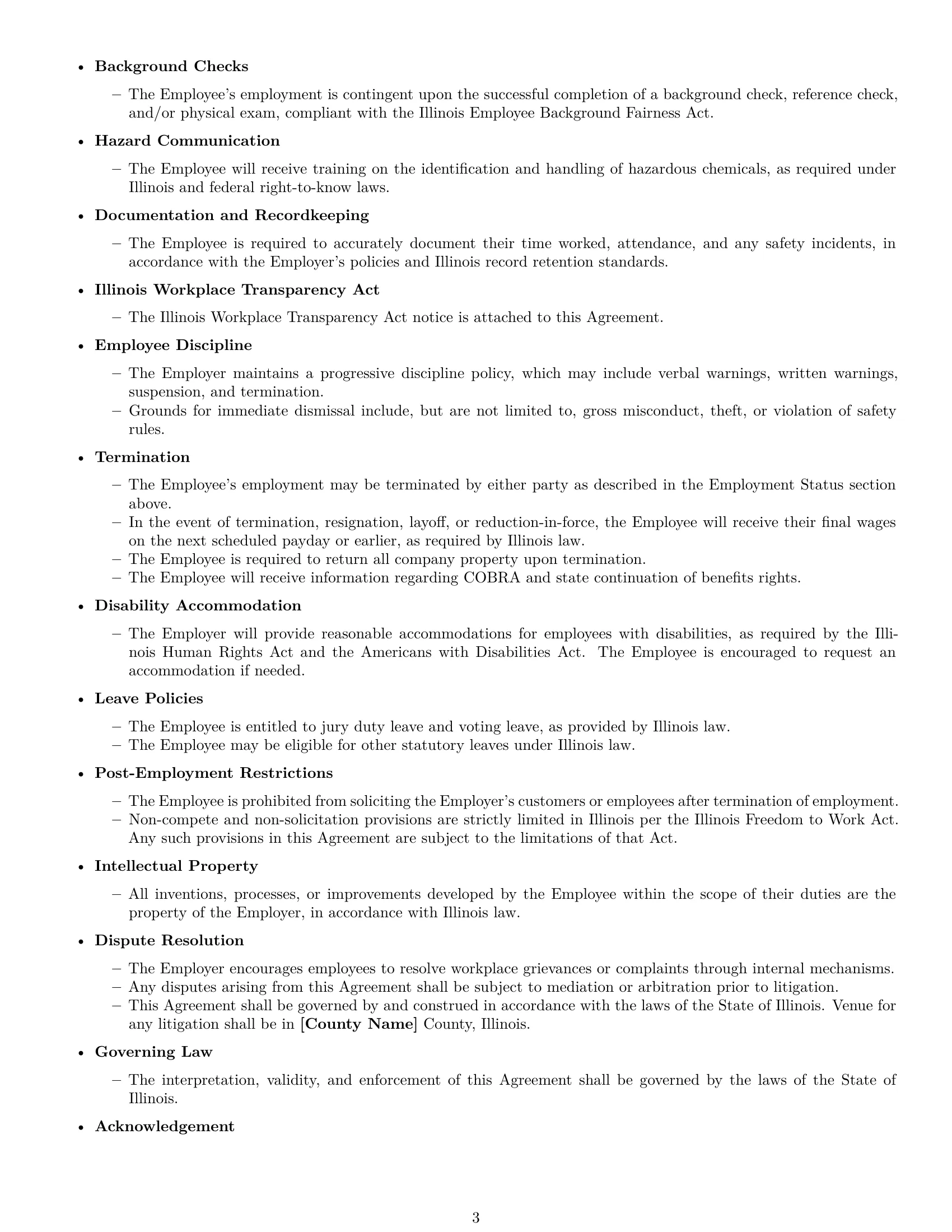 Preview page 3 of Free Illinois production worker employment contract template
