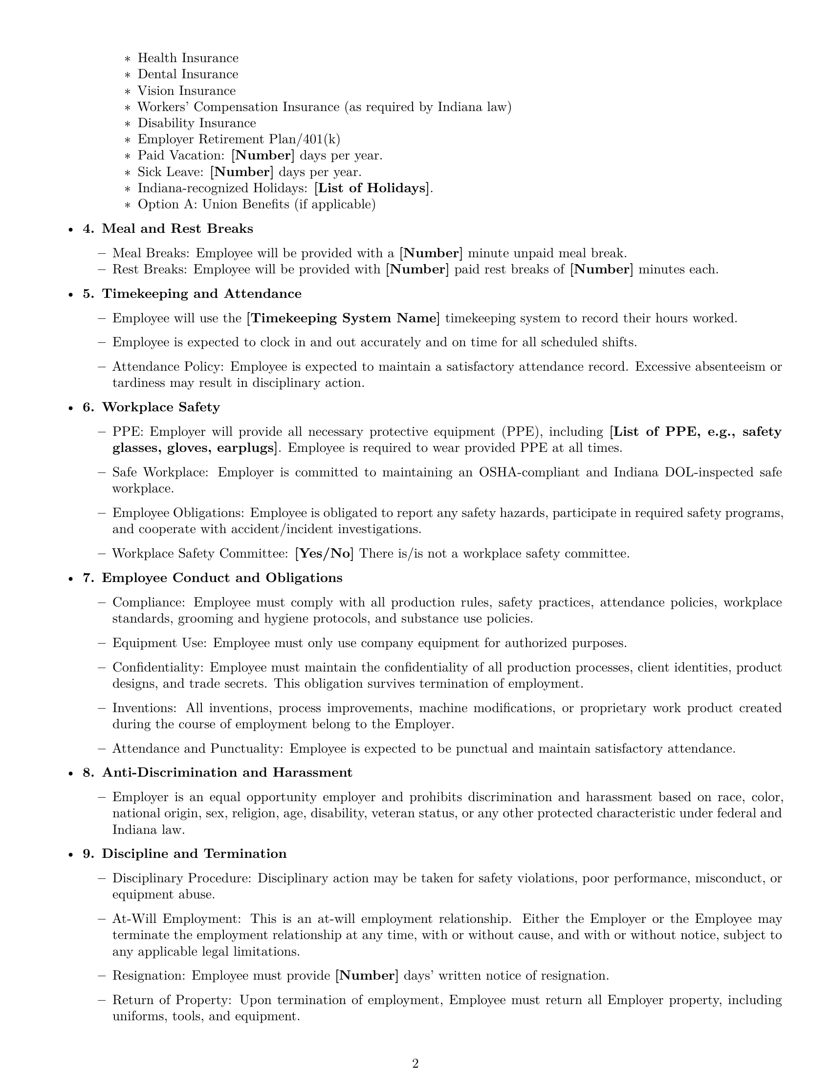 Preview page 2 of Free Indiana production worker employment contract template