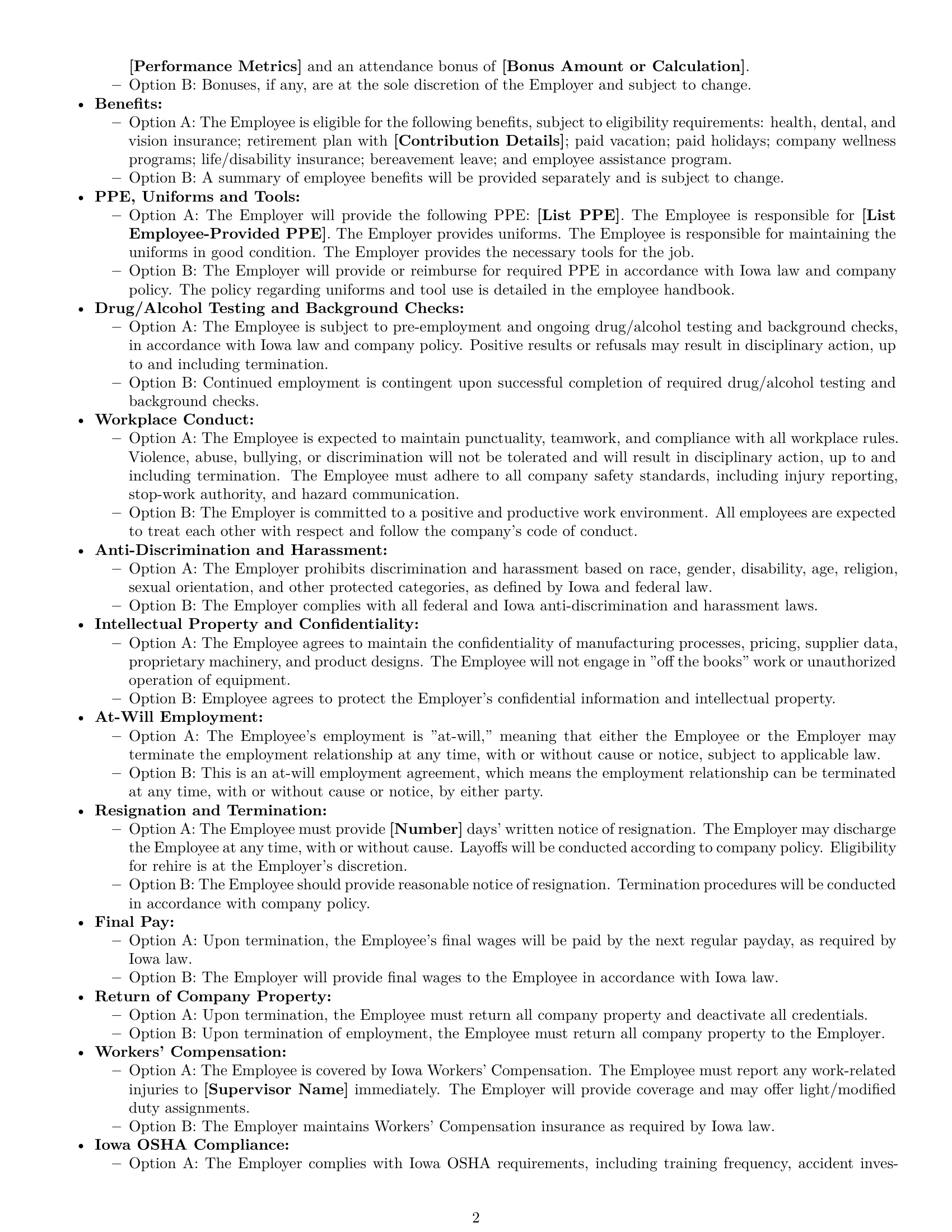 Preview page 2 of Free Iowa production worker employment contract template