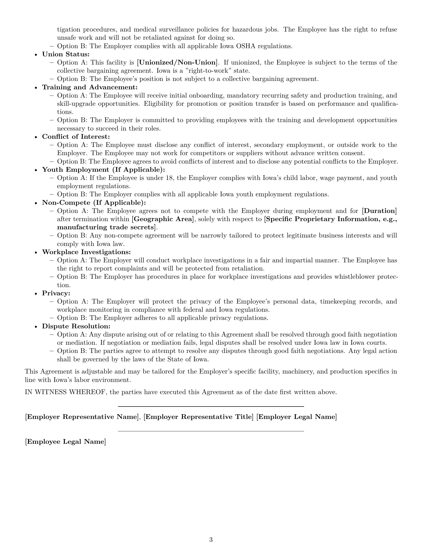 Preview page 3 of Free Iowa production worker employment contract template