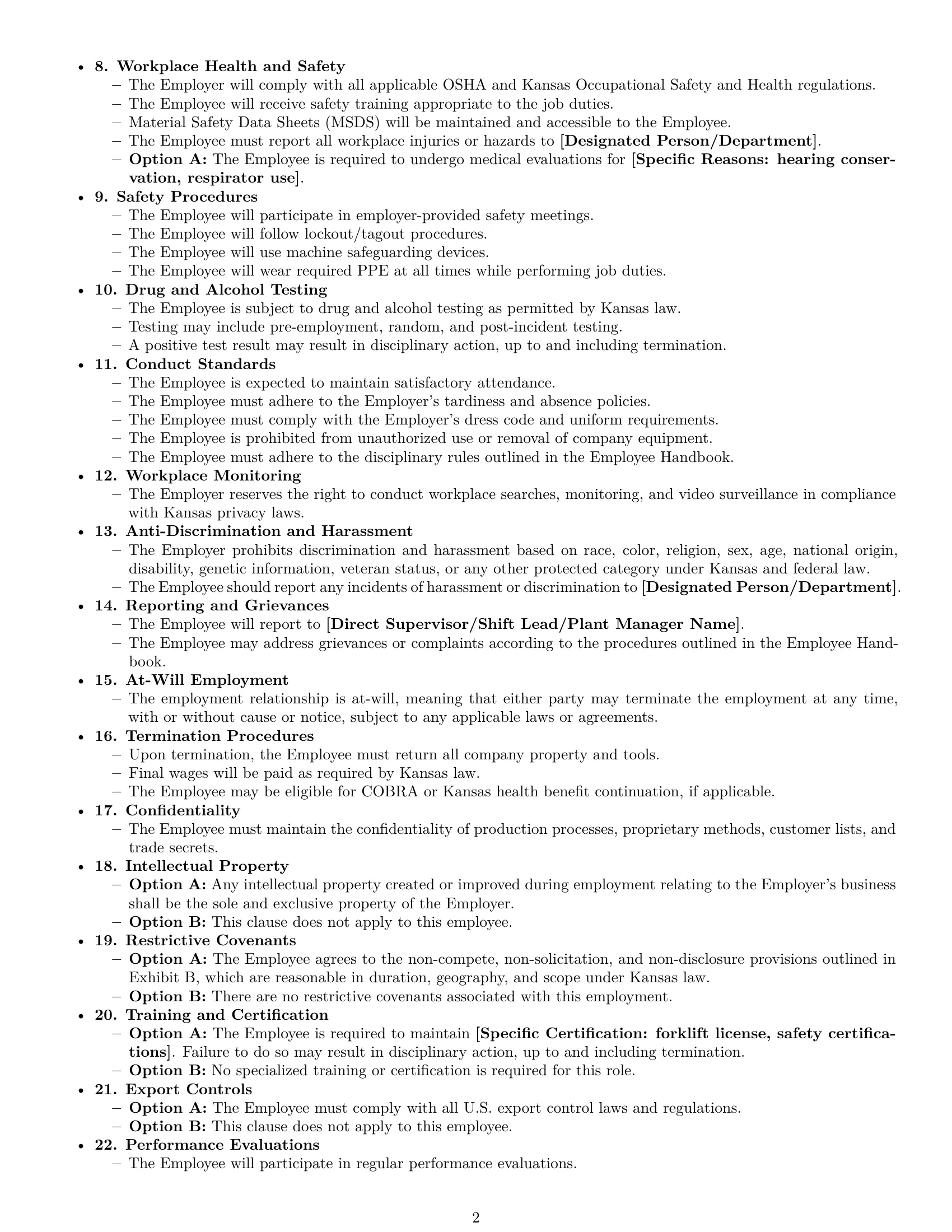 Preview page 2 of Free Kansas production worker employment contract template