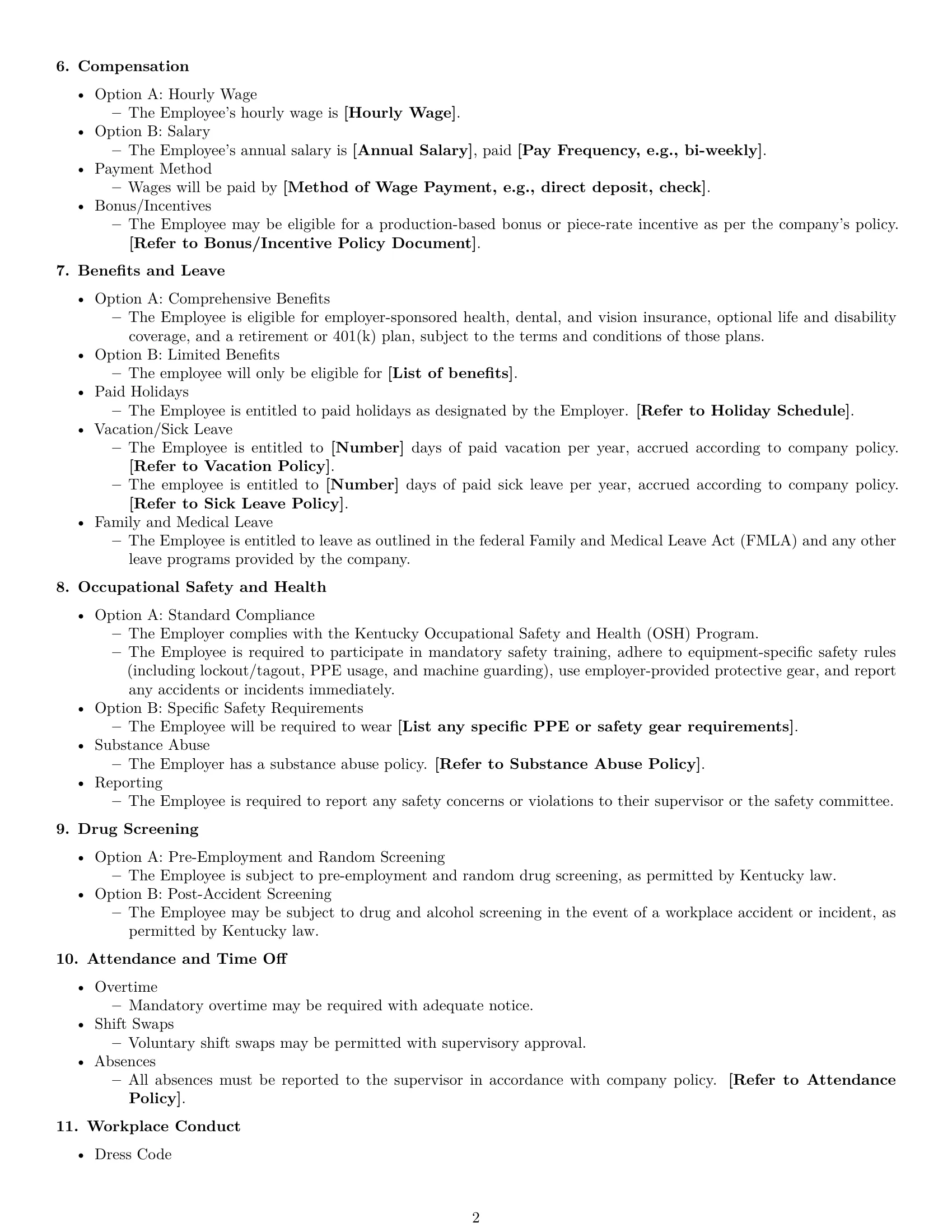 Preview page 2 of Free Kentucky production worker employment contract template