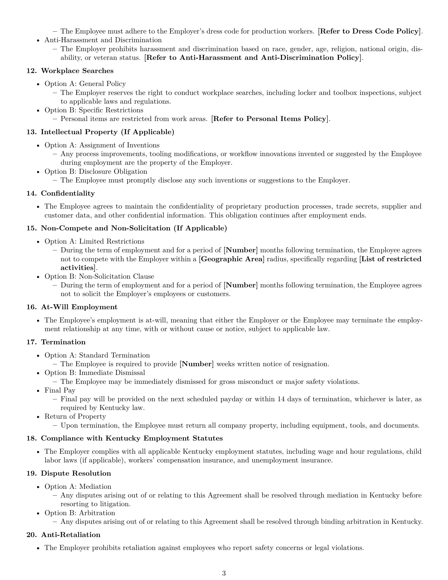 Preview page 3 of Free Kentucky production worker employment contract template