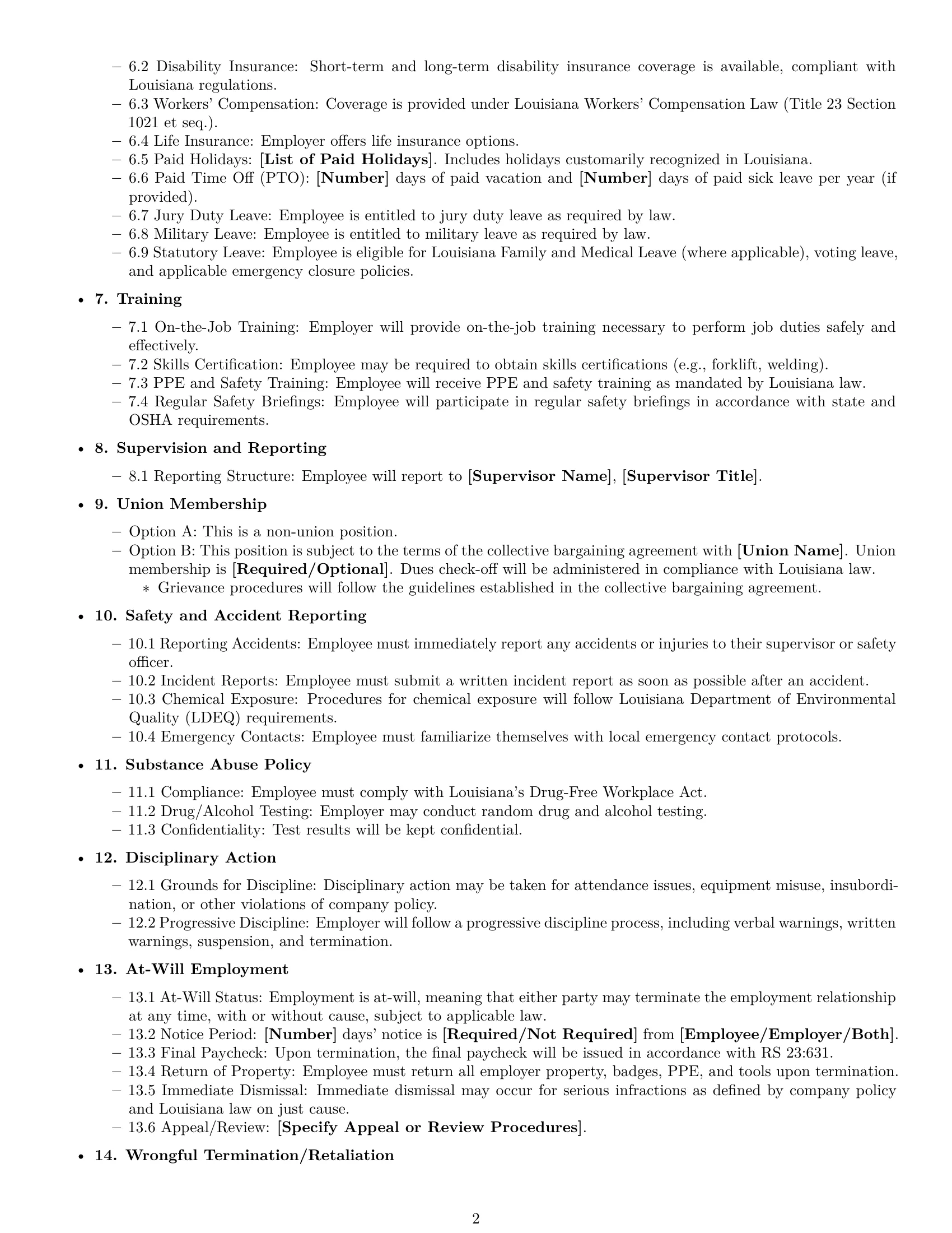 Preview page 2 of Free Louisiana production worker employment contract template