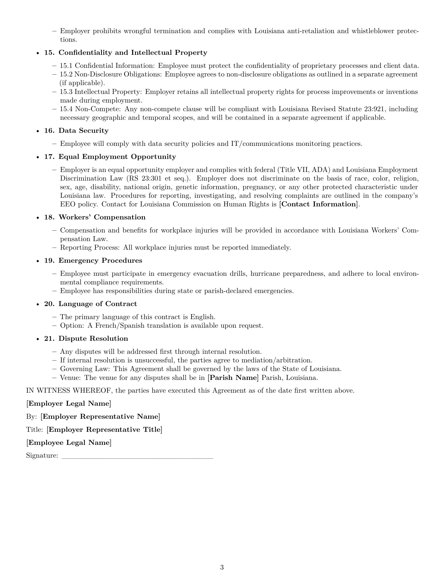 Preview page 3 of Free Louisiana production worker employment contract template