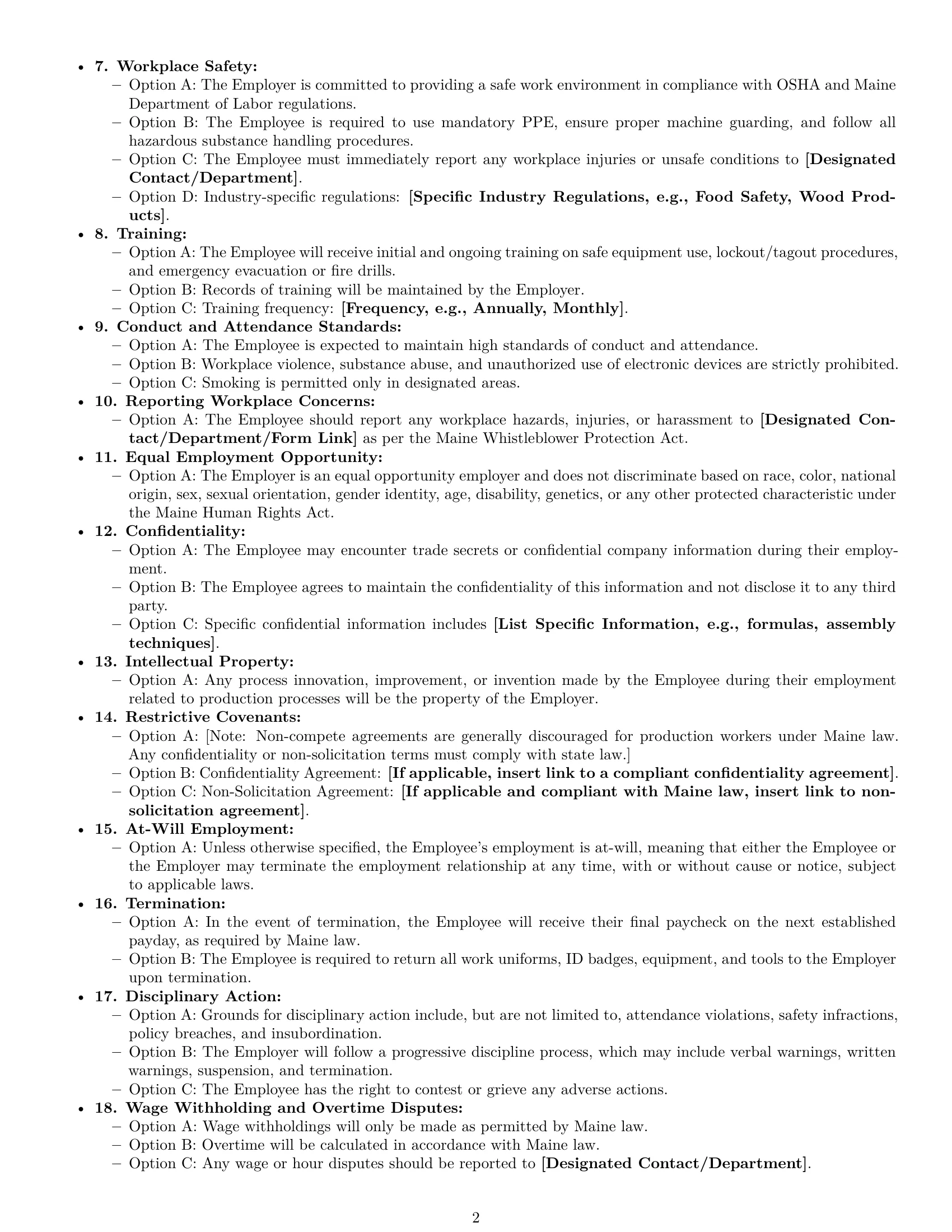 Preview page 2 of Free Maine production worker employment contract template