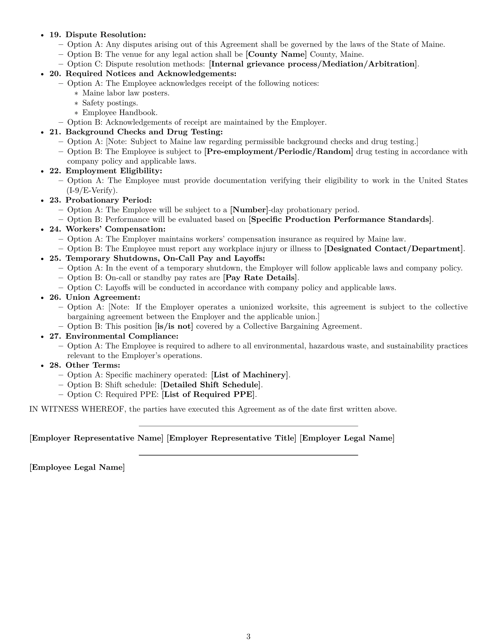 Preview page 3 of Free Maine production worker employment contract template