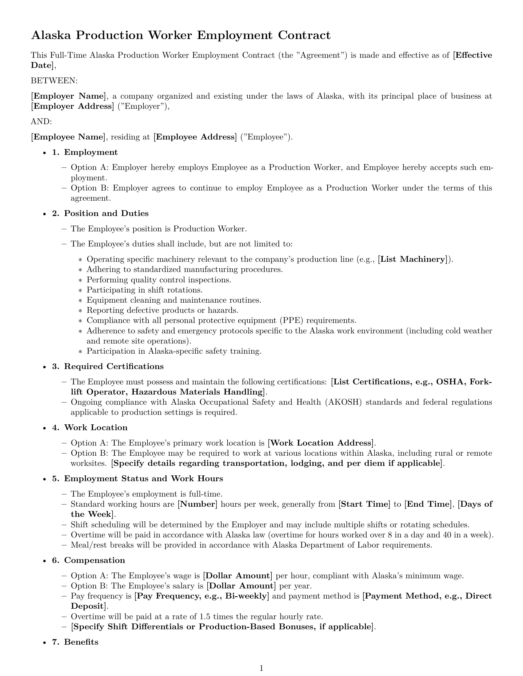 Preview page 1 of Free Alaska production worker employment contract template