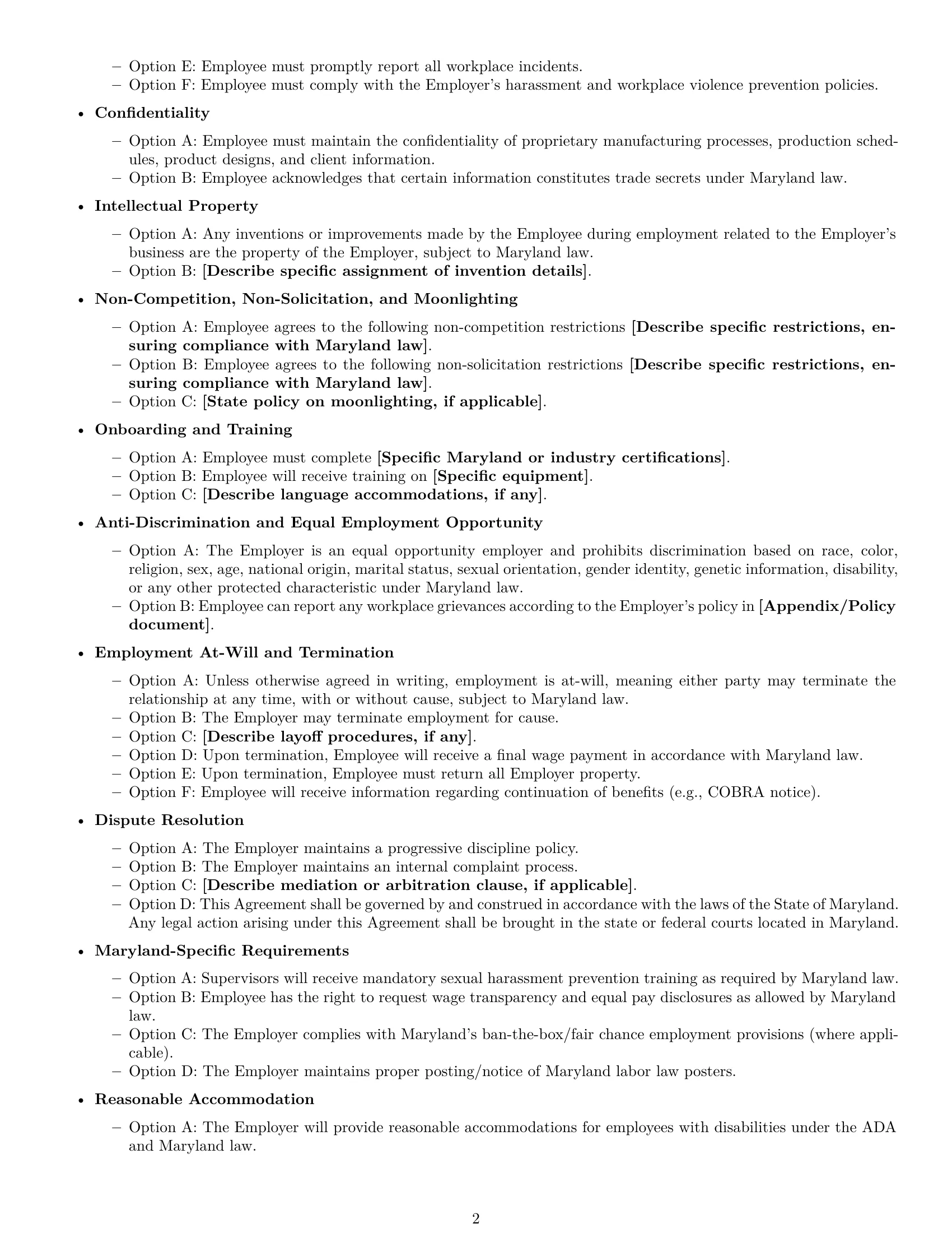 Preview page 2 of Free Maryland production worker employment contract template