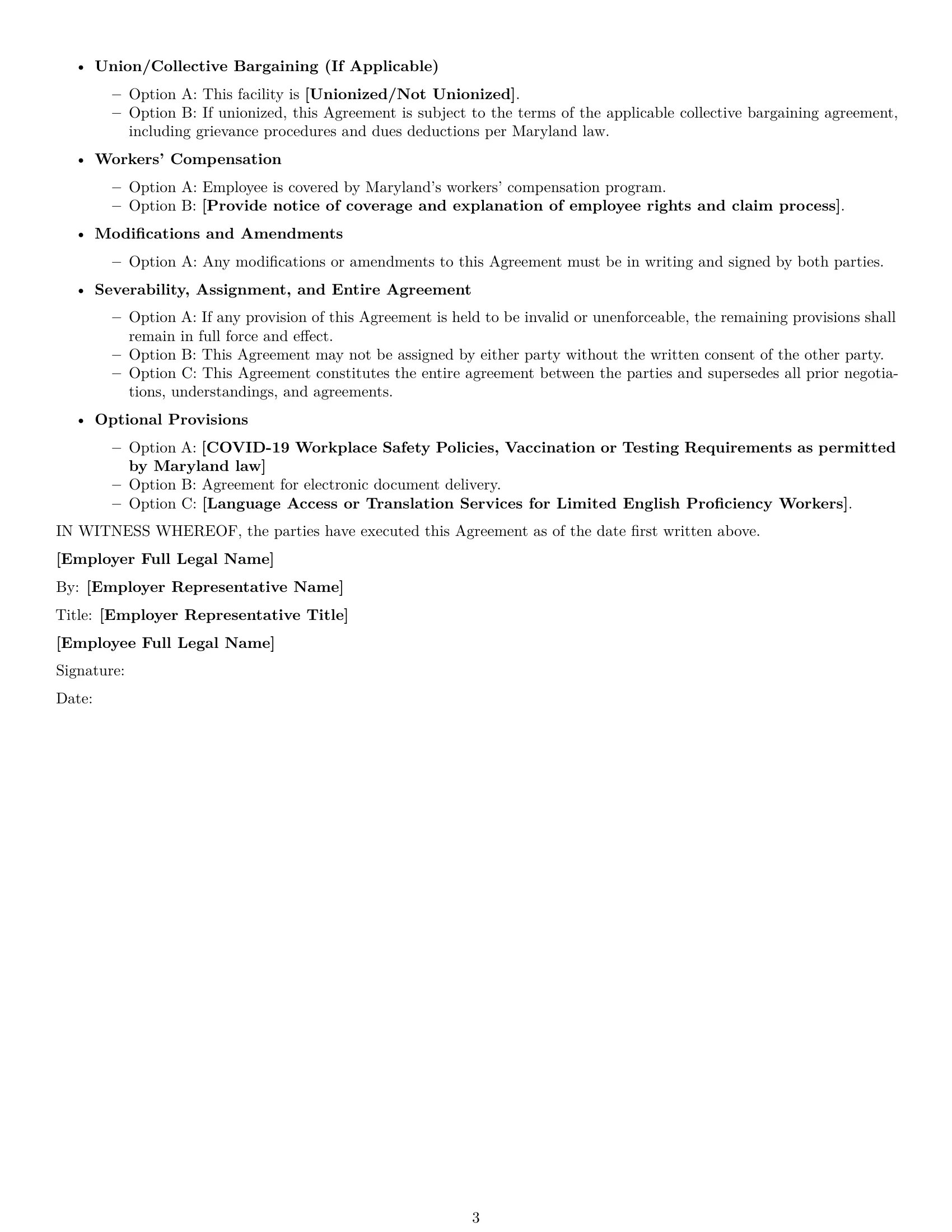 Preview page 3 of Free Maryland production worker employment contract template