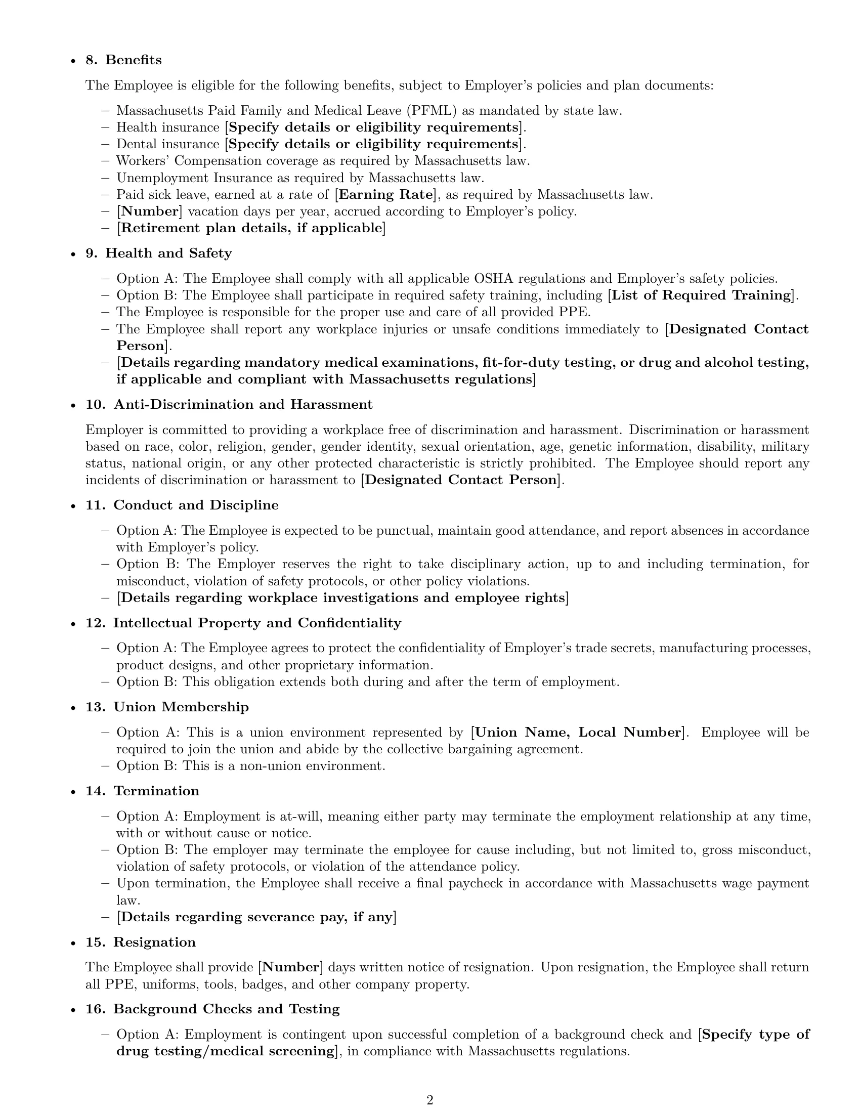 Preview page 2 of Free Massachusetts production worker employment contract template