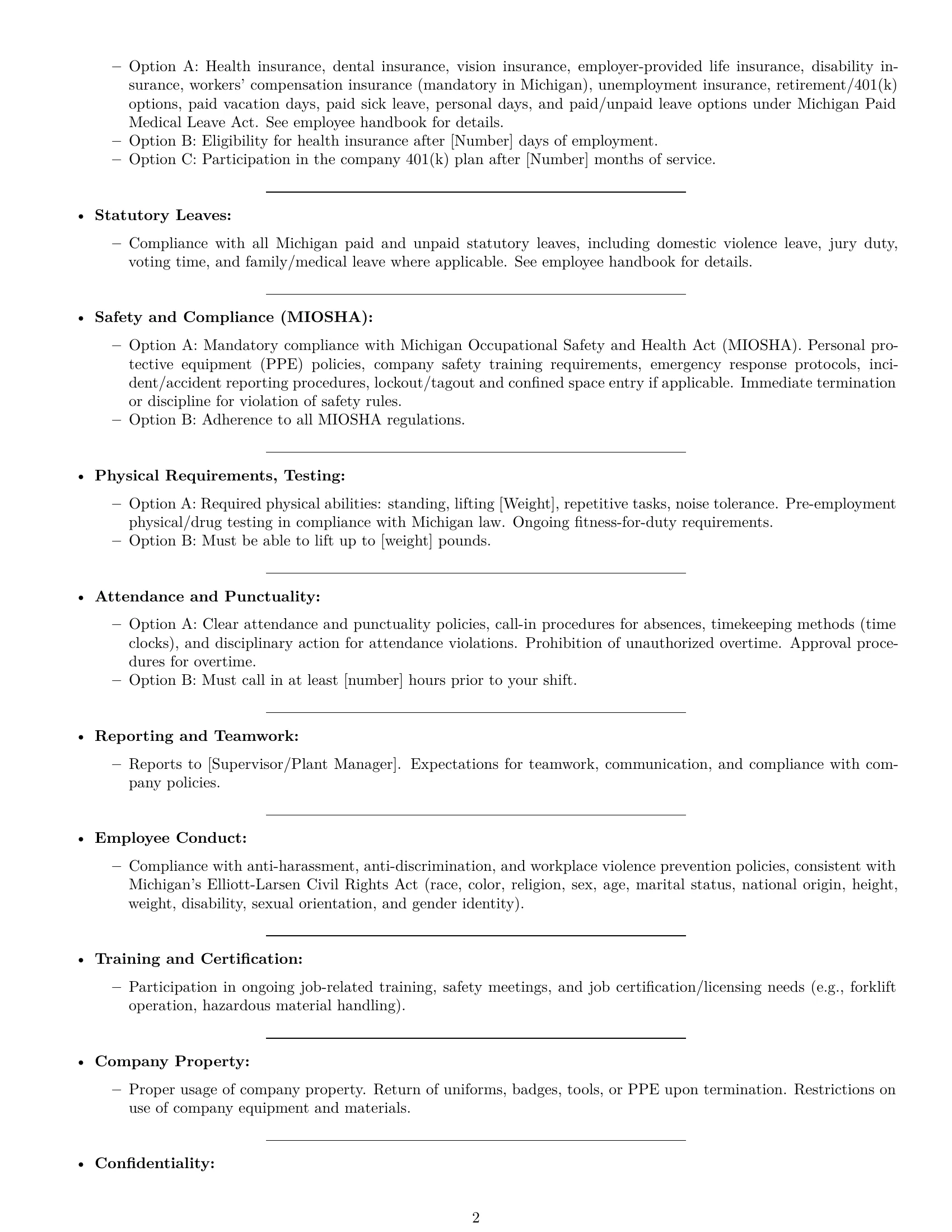 Preview page 2 of Free Michigan production worker employment contract template