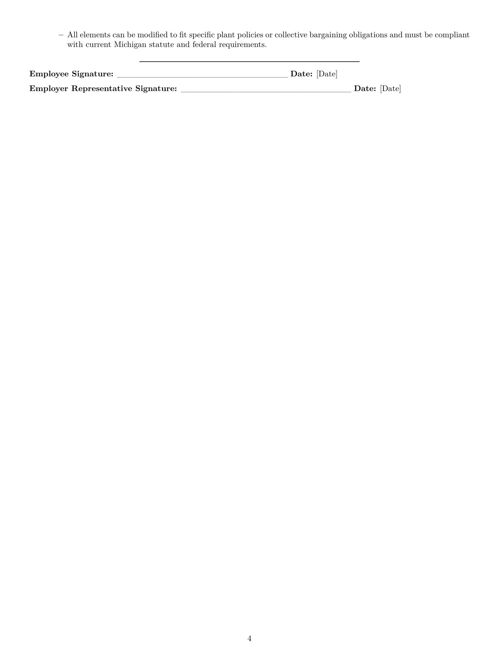 Preview page 4 of Free Michigan production worker employment contract template