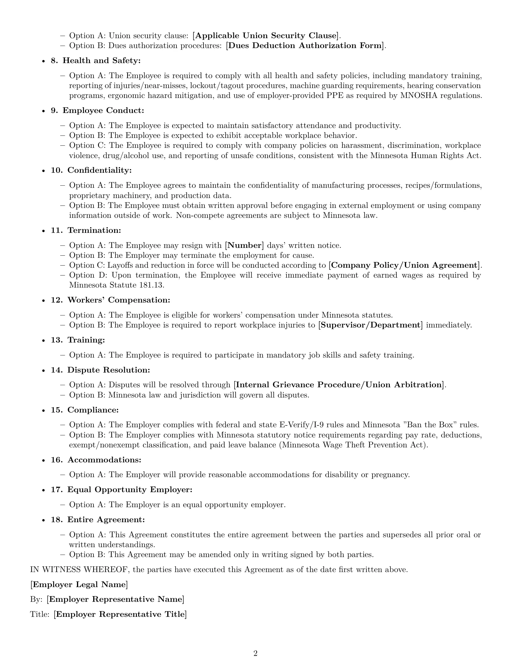 Preview page 2 of Free Minnesota production worker employment contract template