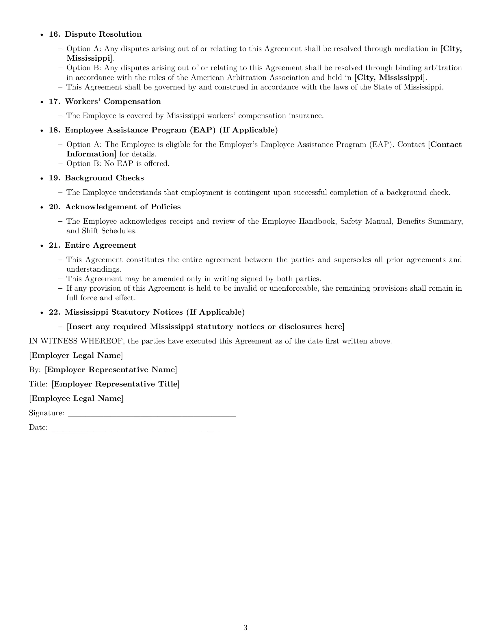 Preview page 3 of Free Mississippi production worker employment contract template