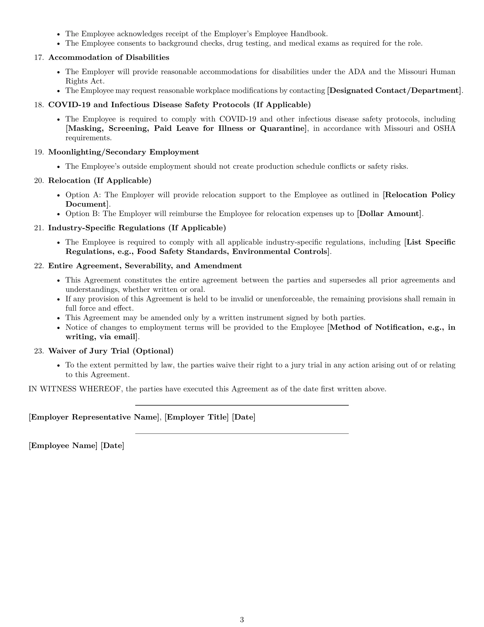 Preview page 3 of Free Missouri production worker employment contract template