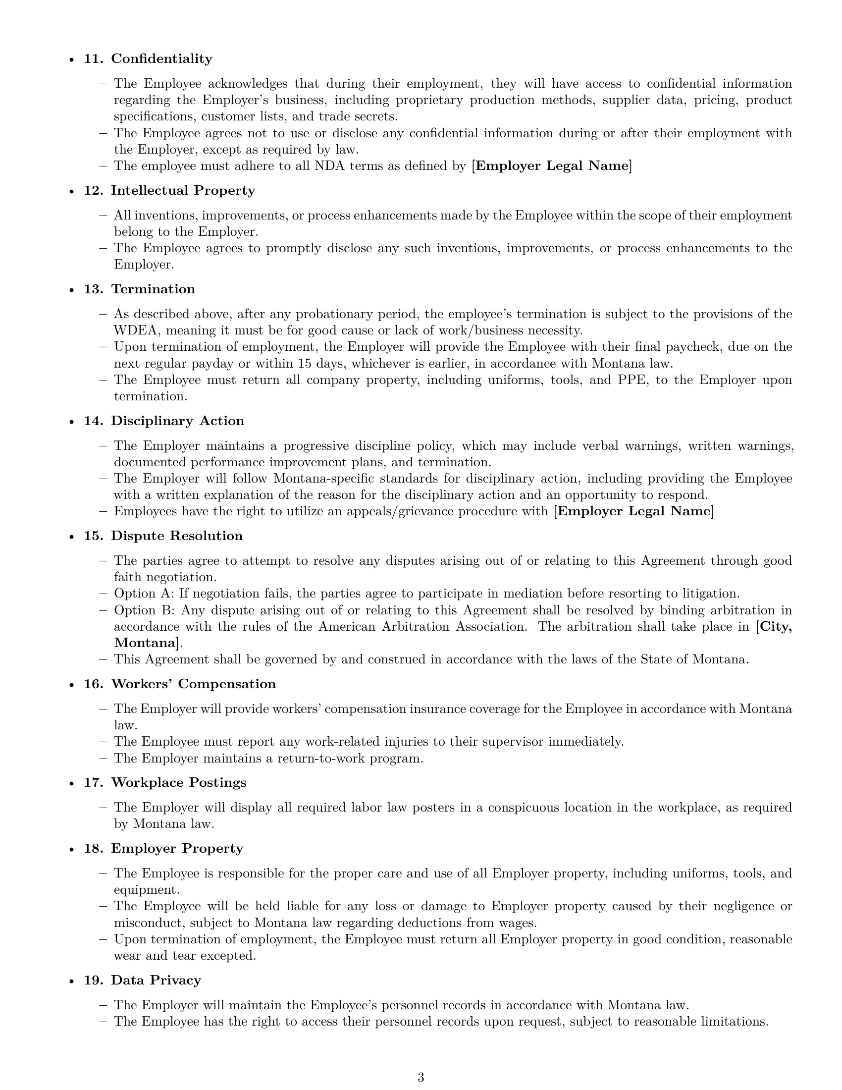 Preview page 3 of Free Montana production worker employment contract template