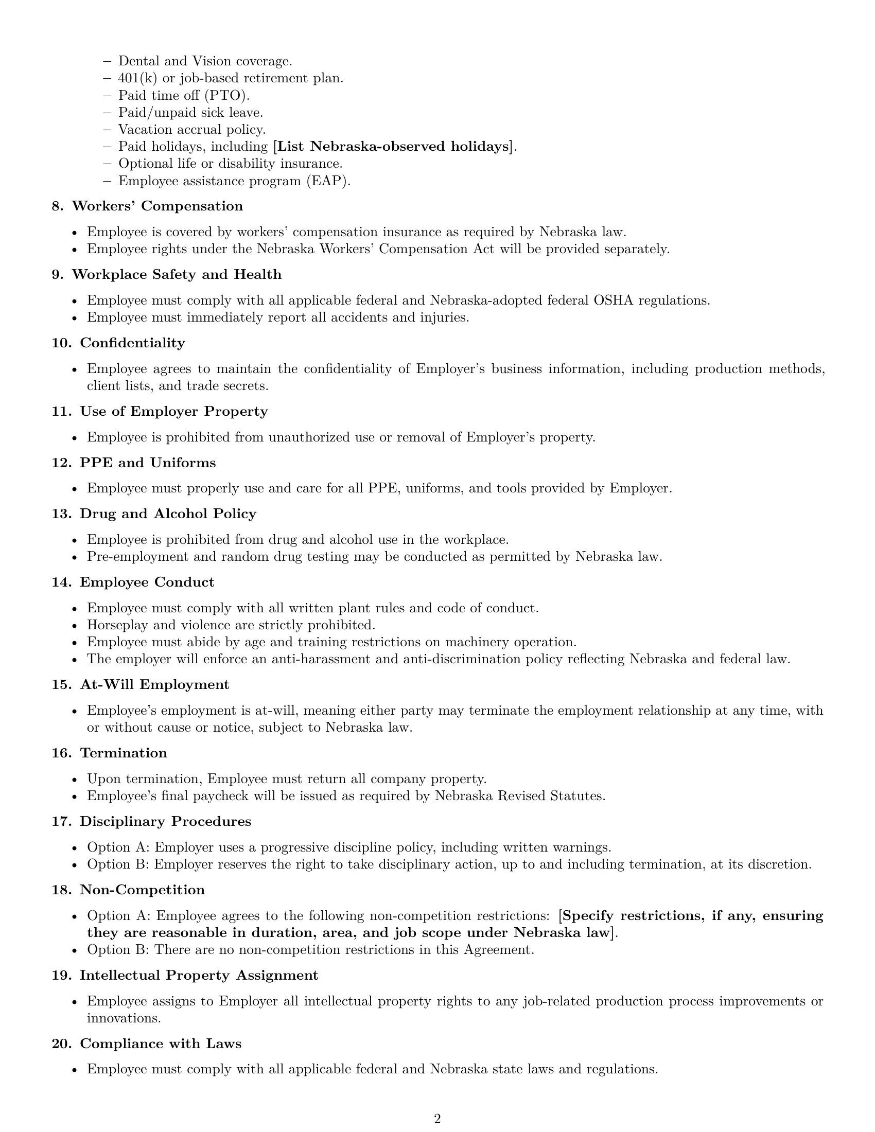 Preview page 2 of Free Nebraska production worker employment contract template
