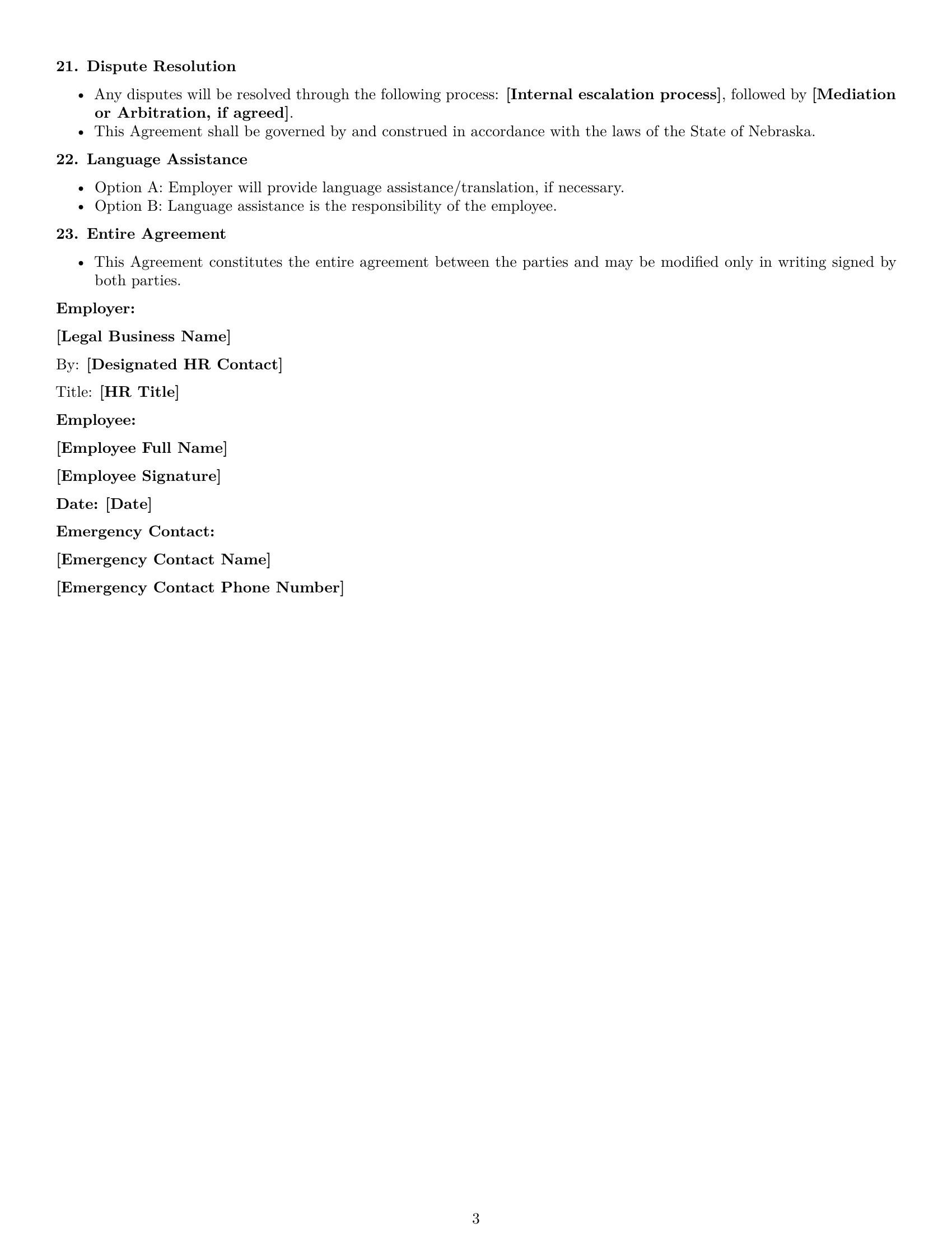Preview page 3 of Free Nebraska production worker employment contract template