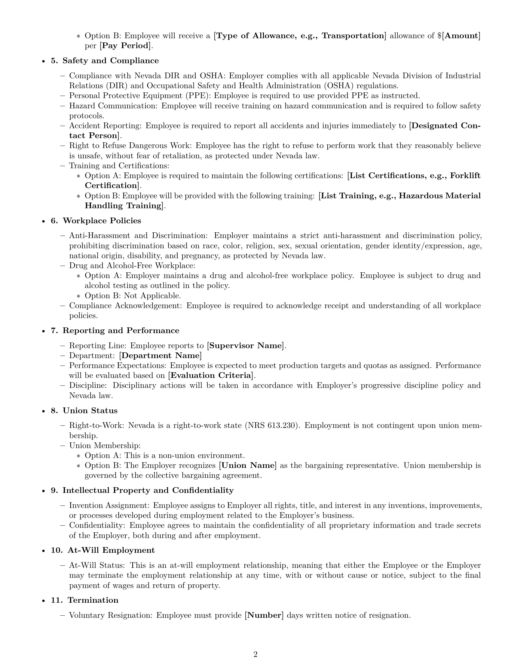 Preview page 2 of Free Nevada production worker employment contract template