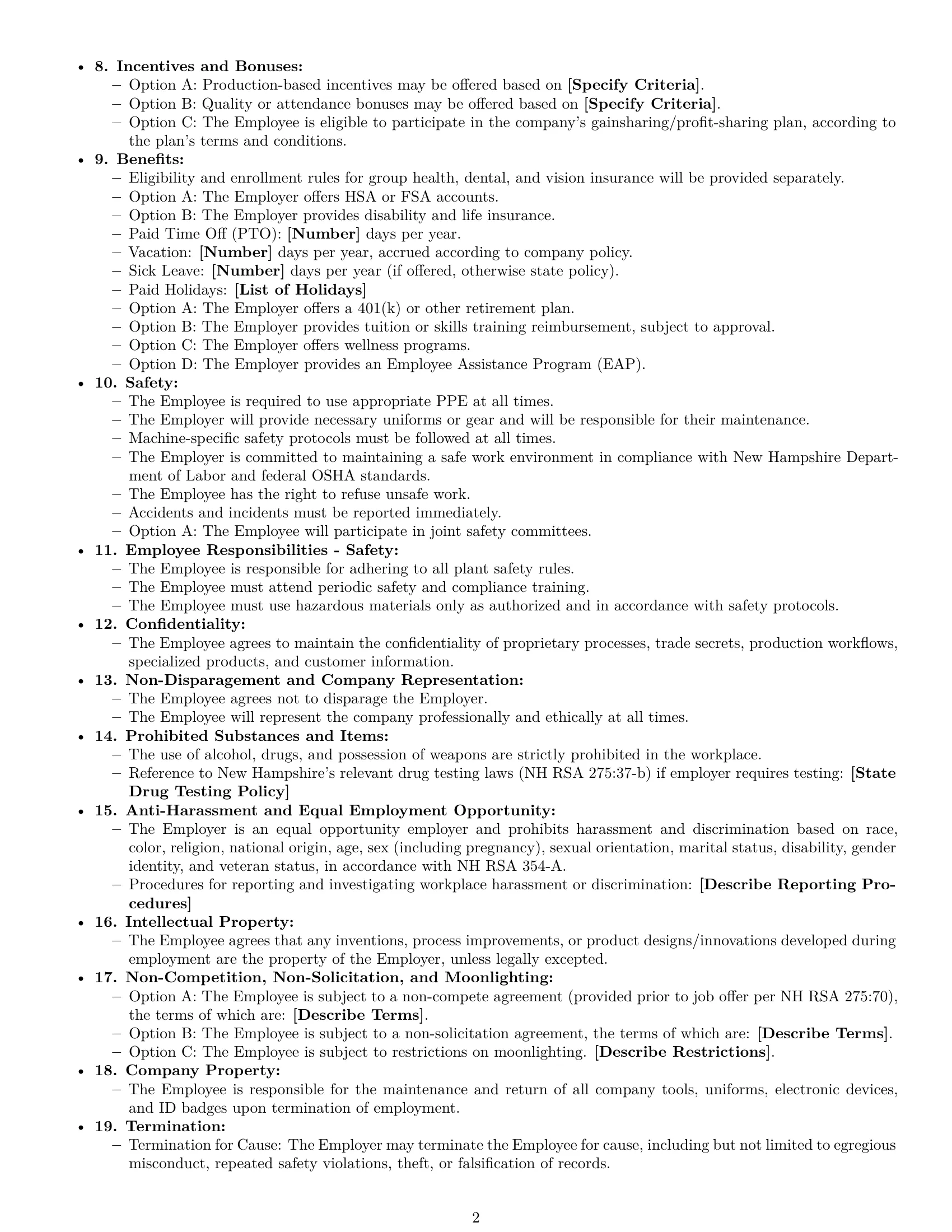 Preview page 2 of Free New Hampshire production worker employment contract template