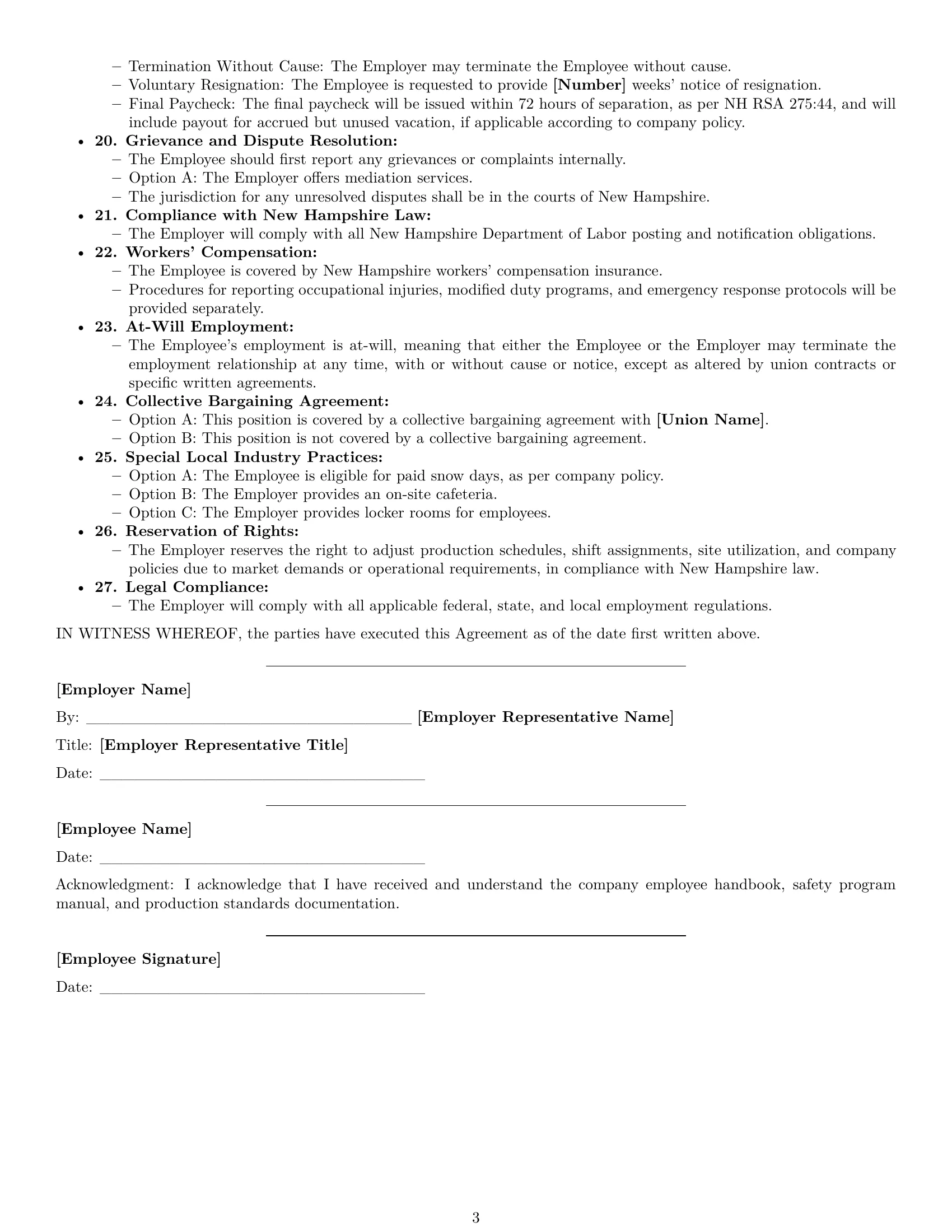 Preview page 3 of Free New Hampshire production worker employment contract template