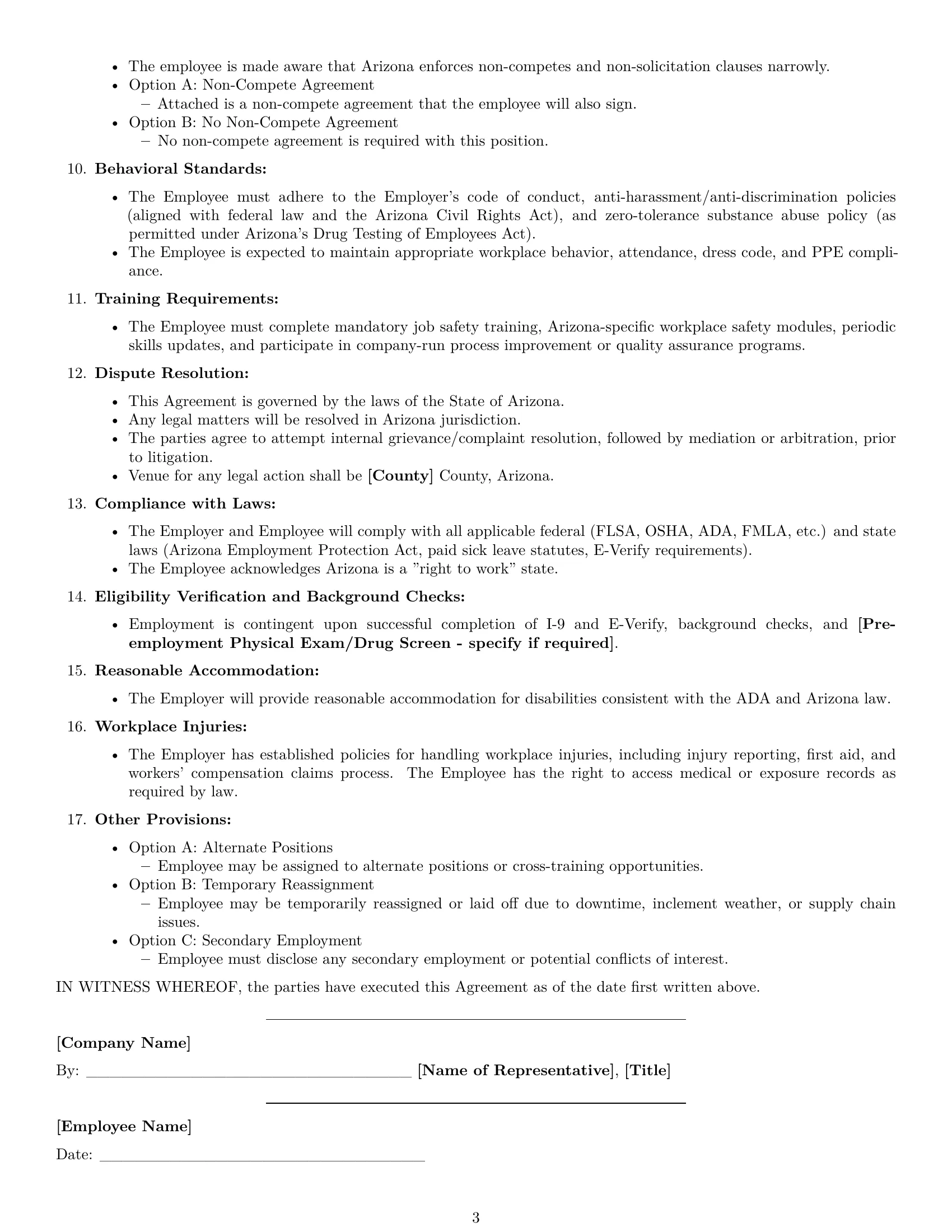 Preview page 3 of Free Arizona production worker employment contract template
