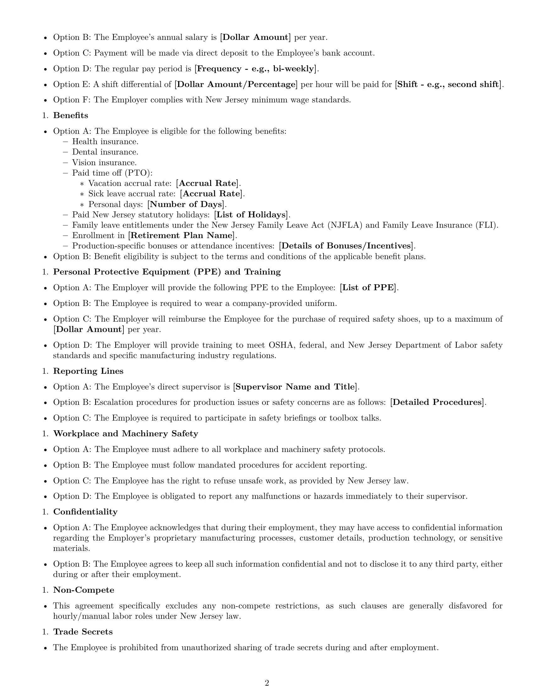 Preview page 2 of Free New Jersey production worker employment contract template