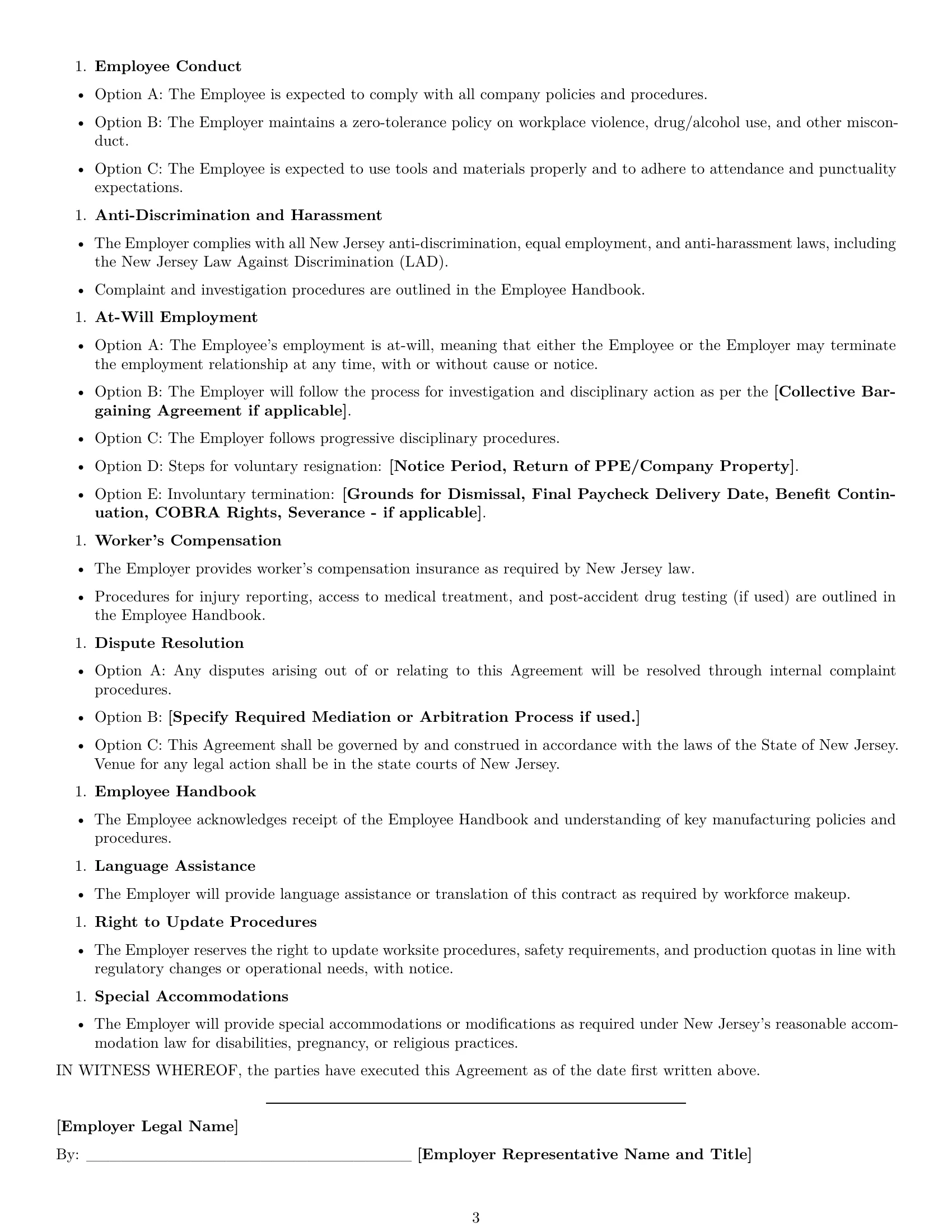 Preview page 3 of Free New Jersey production worker employment contract template