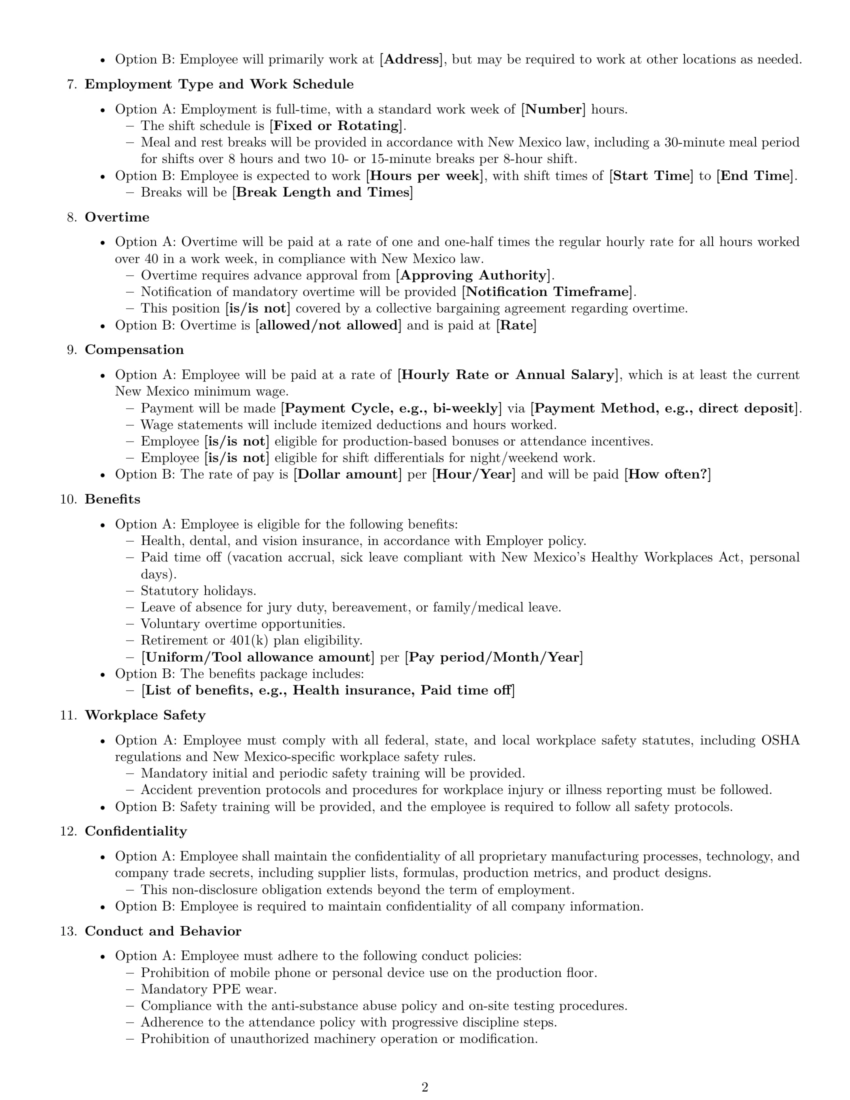 Preview page 2 of Free New Mexico production worker employment contract template