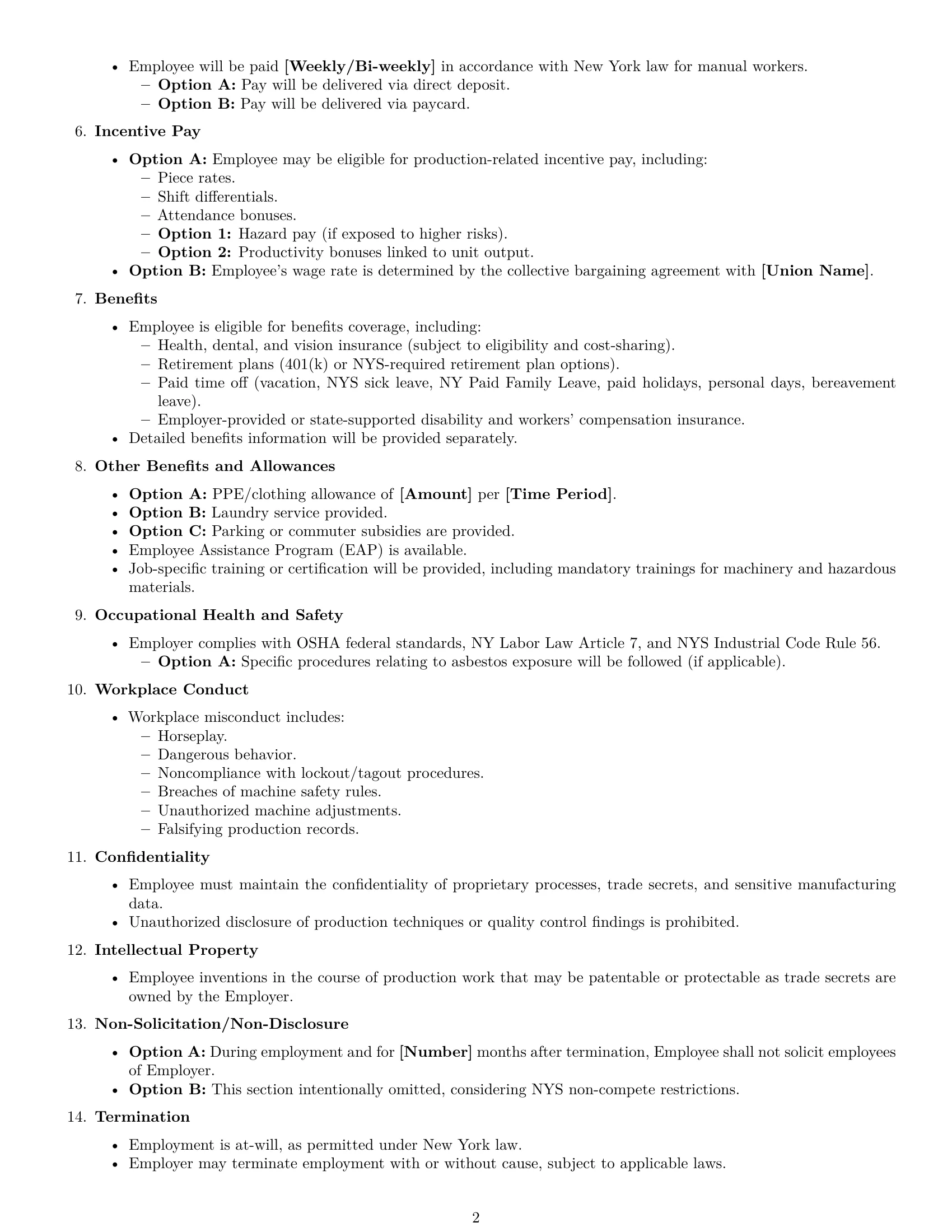 Preview page 2 of Free New York production worker employment contract template