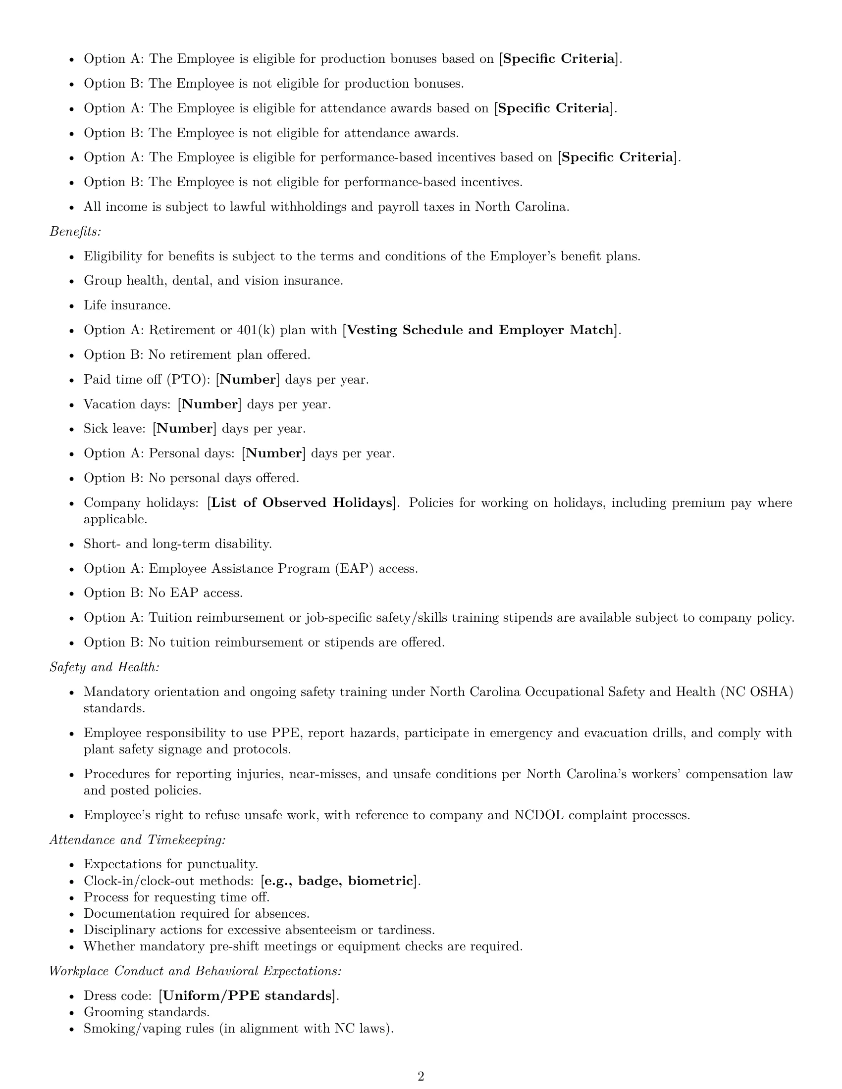 Preview page 2 of Free North Carolina production worker employment contract template