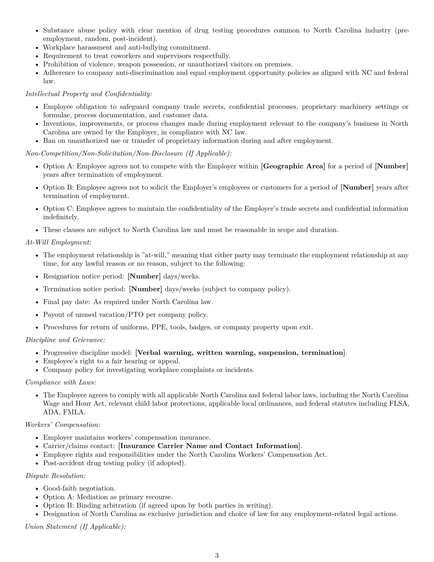 Preview page 3 of Free North Carolina production worker employment contract template