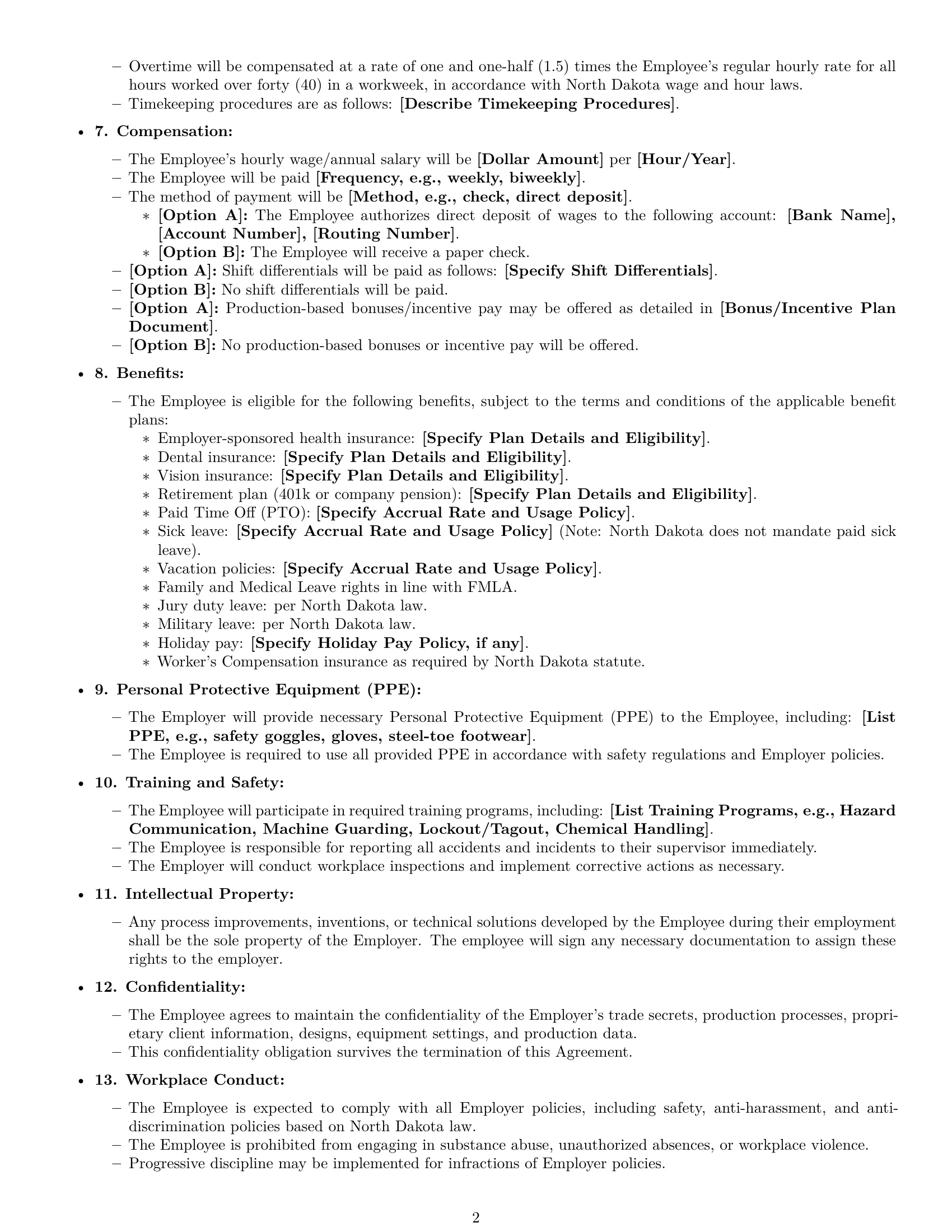 Preview page 2 of Free North Dakota production worker employment contract template
