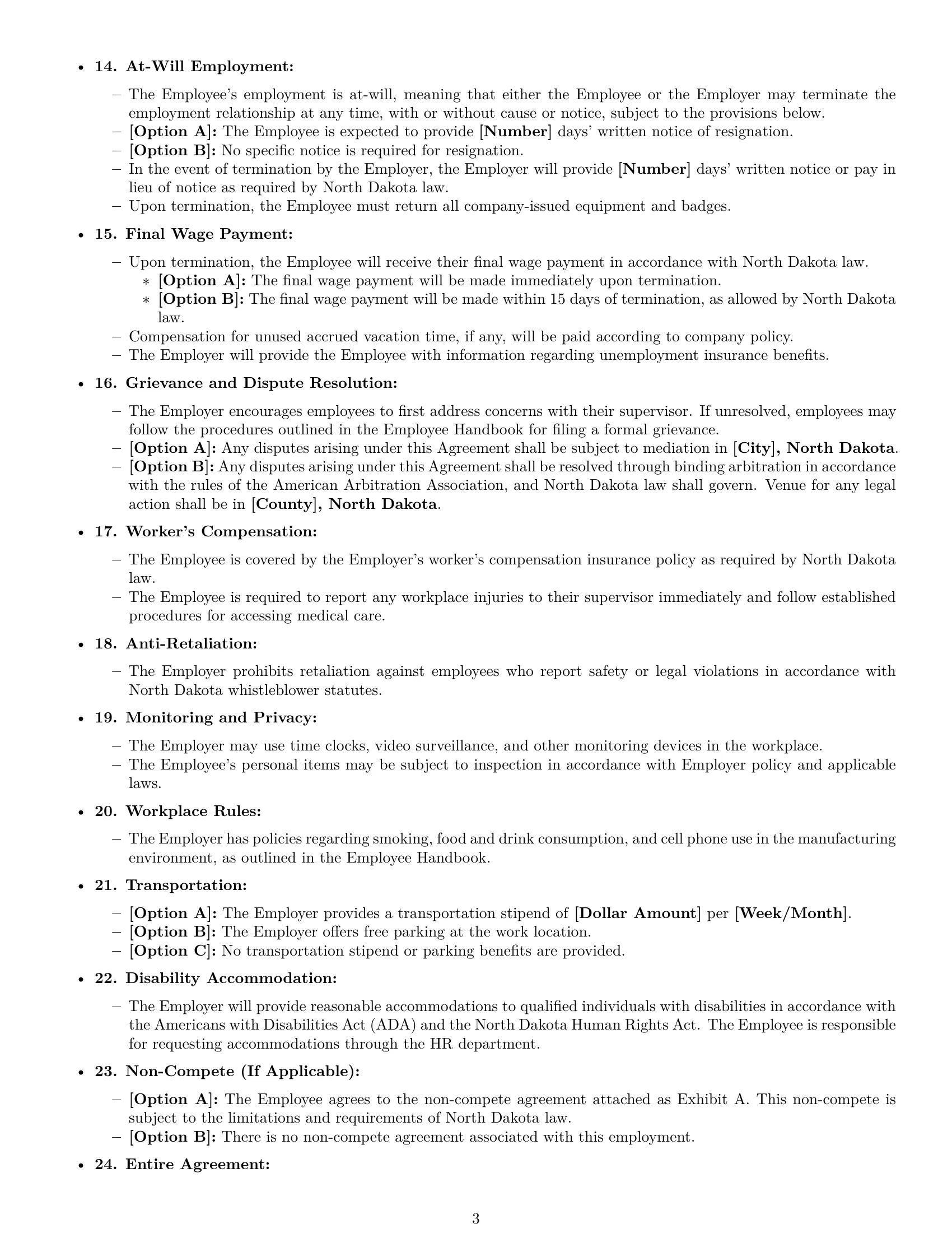 Preview page 3 of Free North Dakota production worker employment contract template