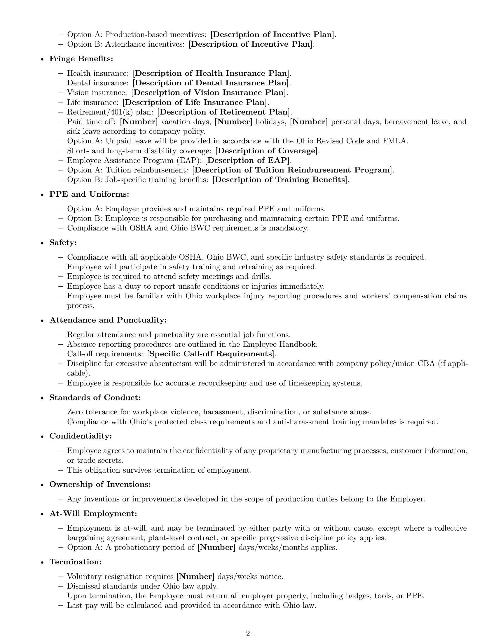 Preview page 2 of Free Ohio production worker employment contract template