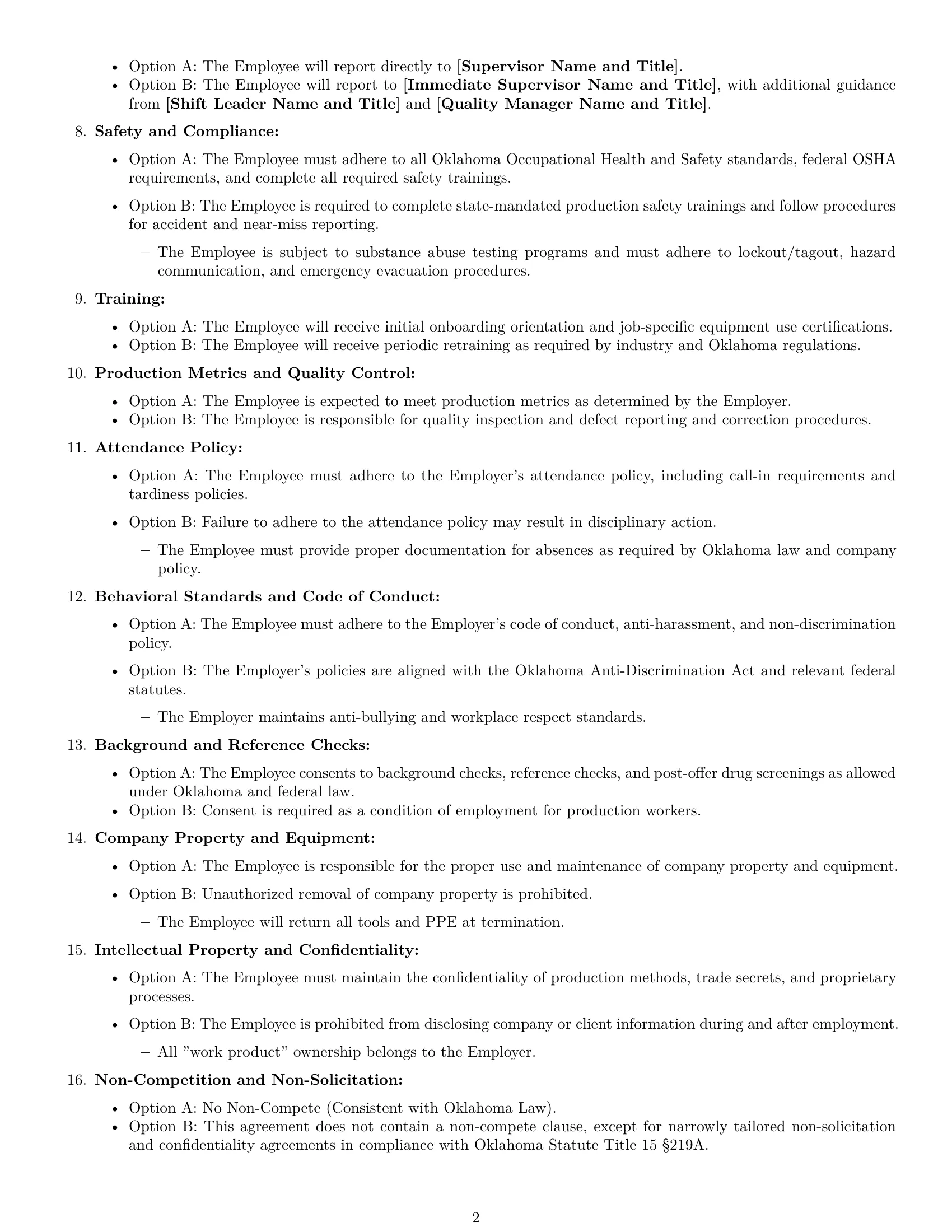 Preview page 2 of Free Oklahoma production worker employment contract template