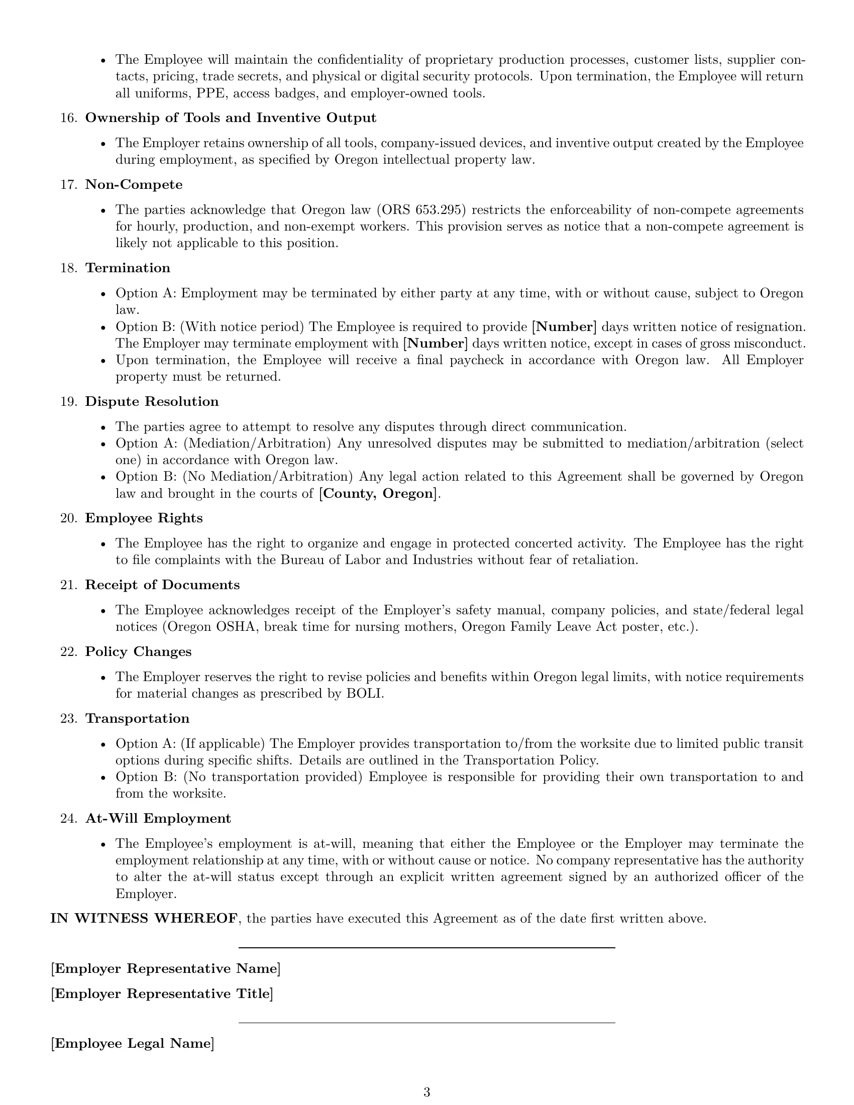 Preview page 3 of Free Oregon production worker employment contract template
