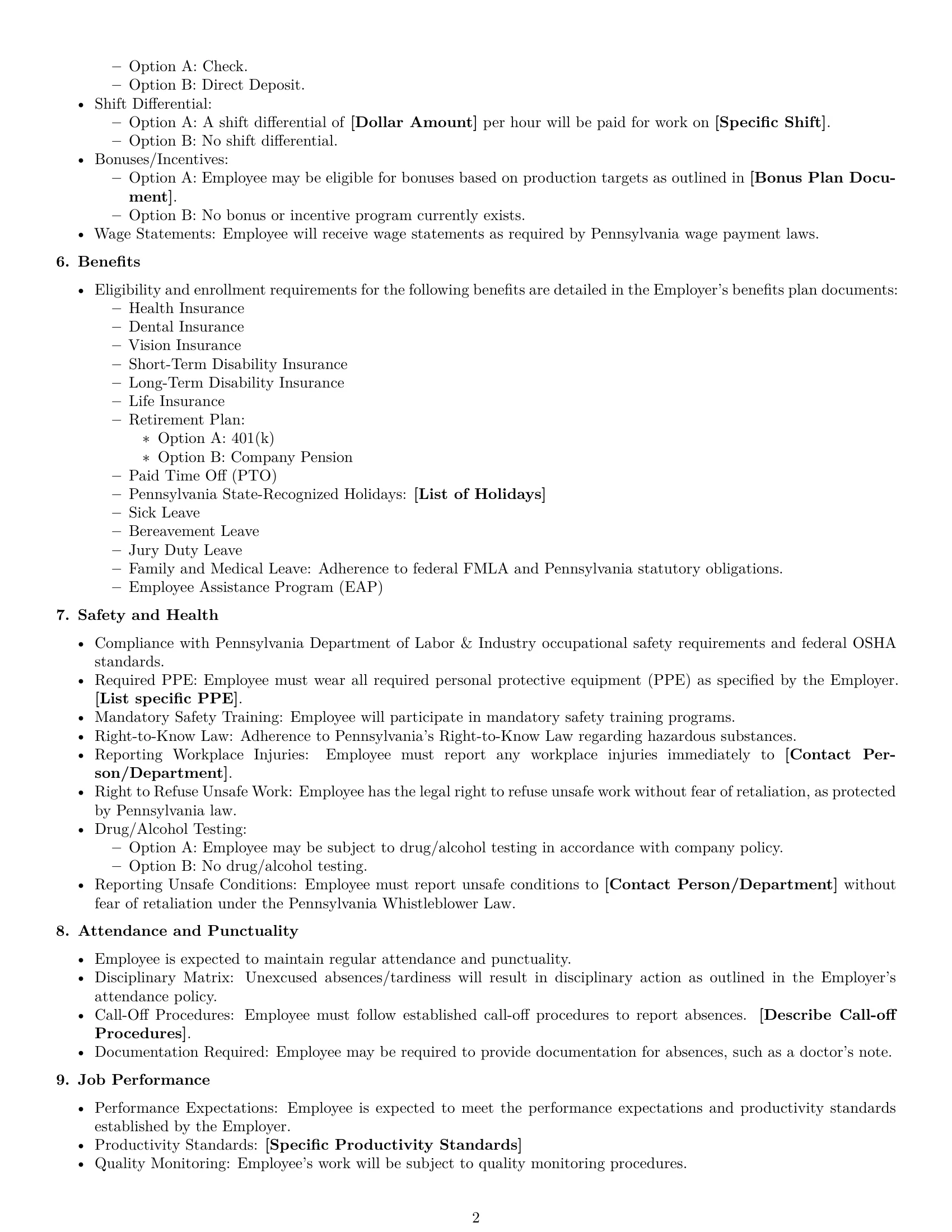 Preview page 2 of Free Pennsylvania production worker employment contract template