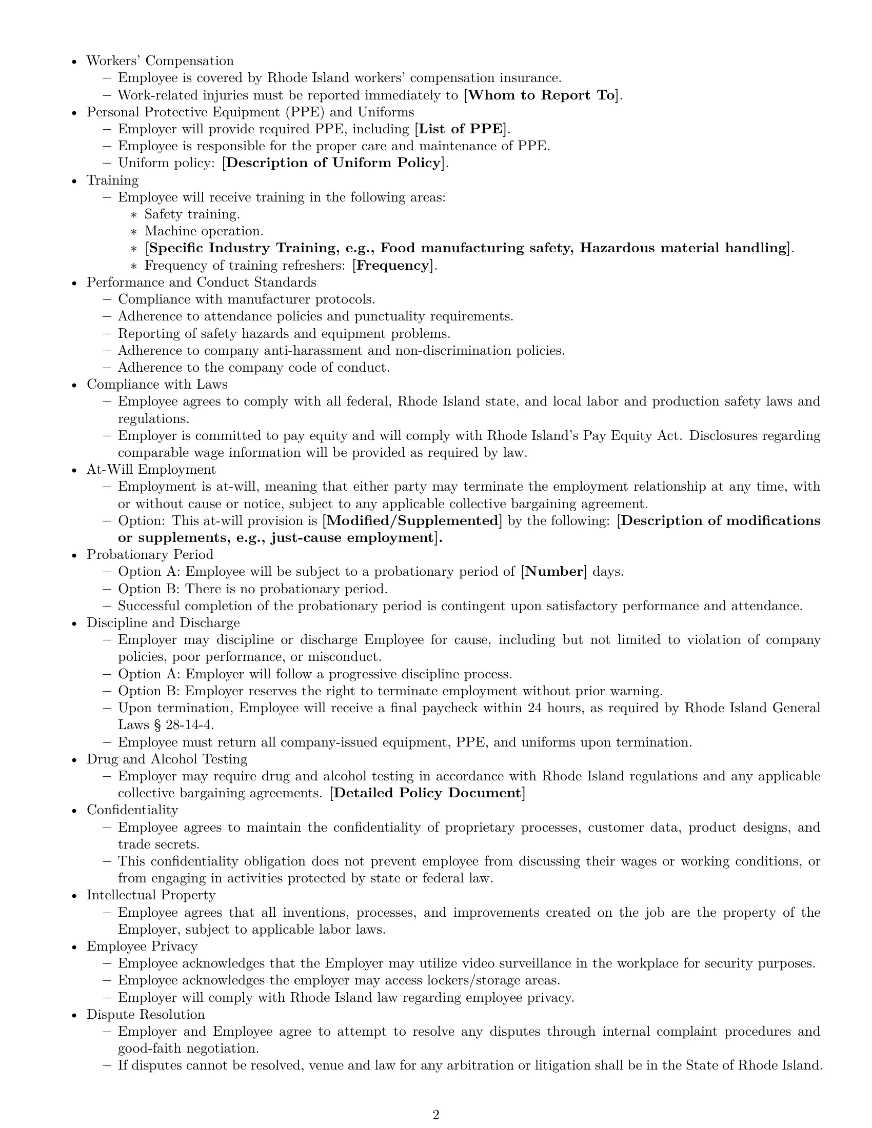Preview page 2 of Free Rhode Island production worker employment contract template
