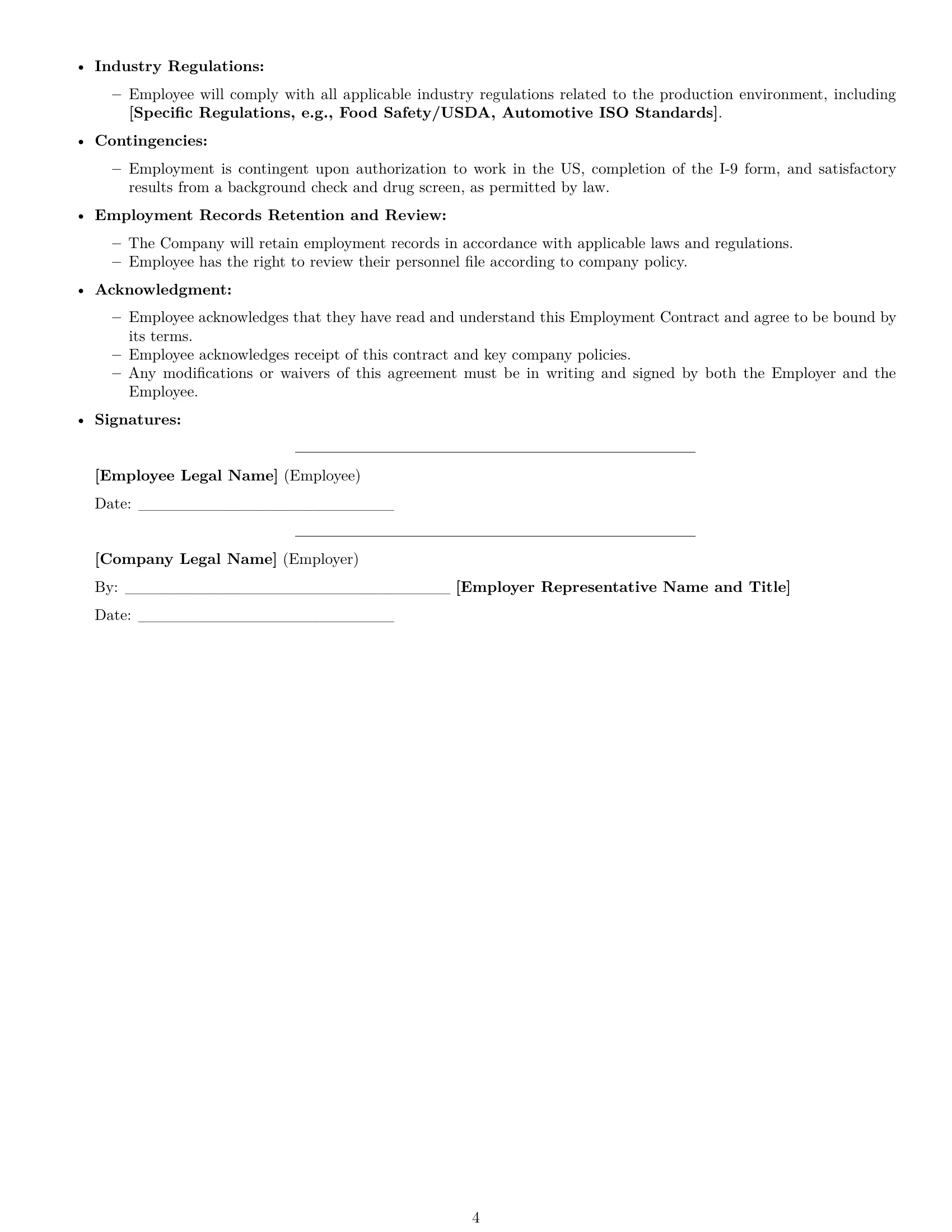 Preview page 4 of Free South Carolina production worker employment contract template