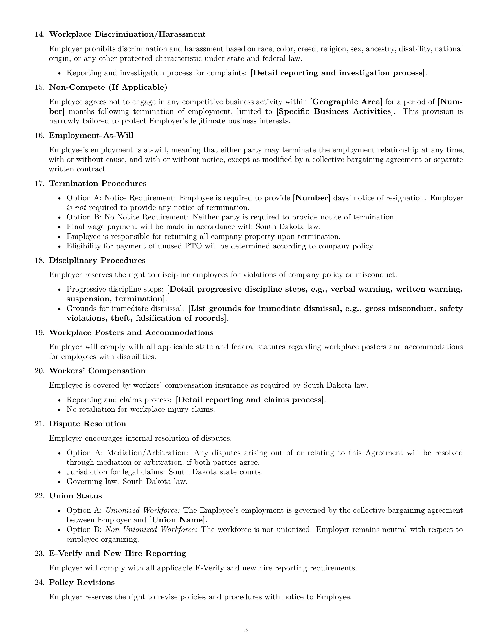 Preview page 3 of Free South Dakota production worker employment contract template