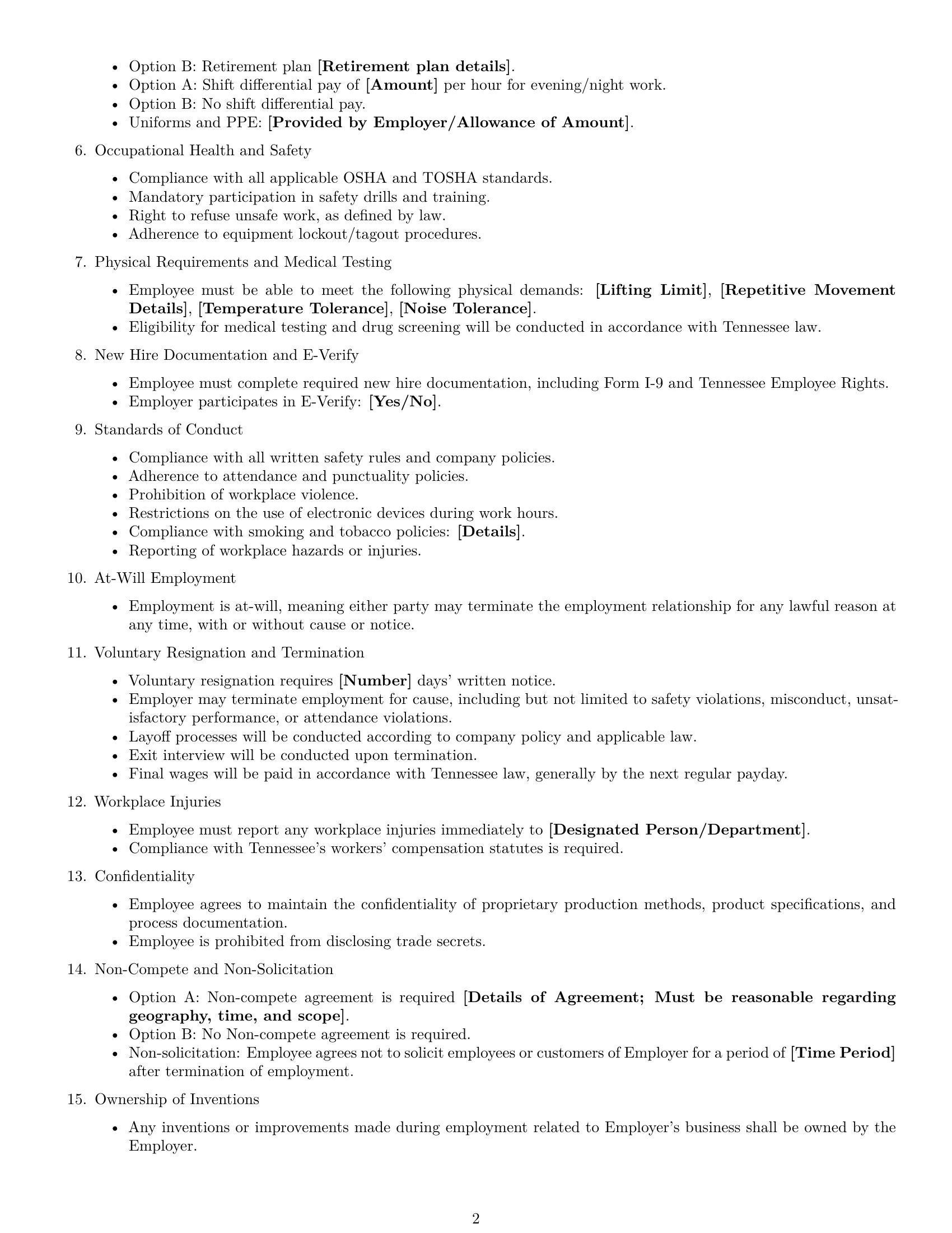 Preview page 2 of Free Tennessee production worker employment contract template