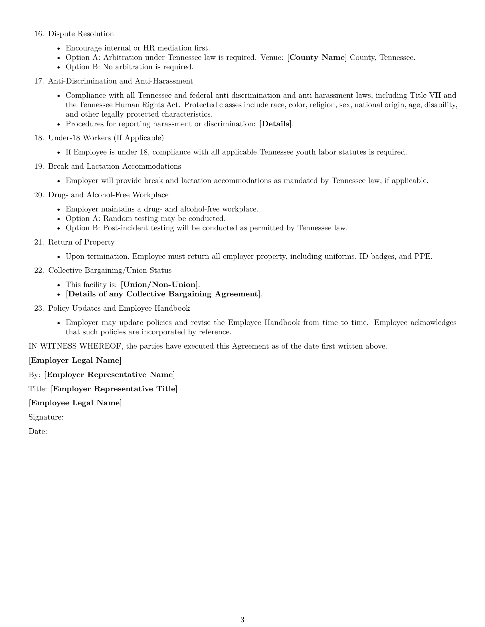 Preview page 3 of Free Tennessee production worker employment contract template