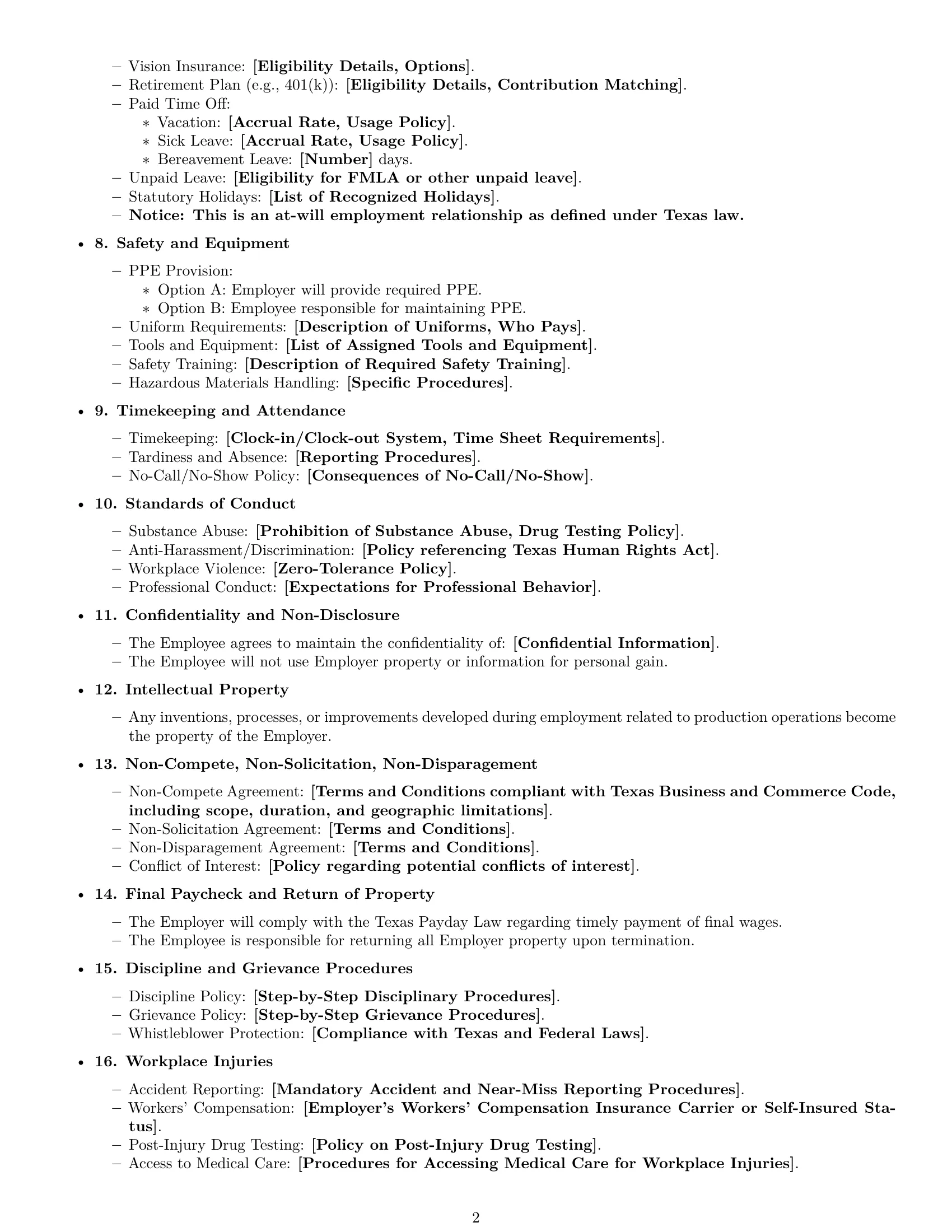 Preview page 2 of Free Texas production worker employment contract template