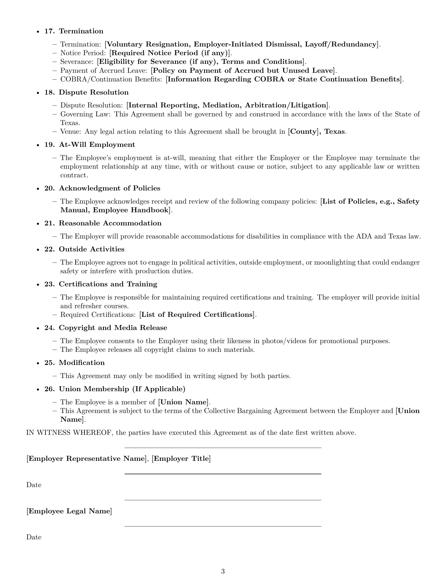 Preview page 3 of Free Texas production worker employment contract template