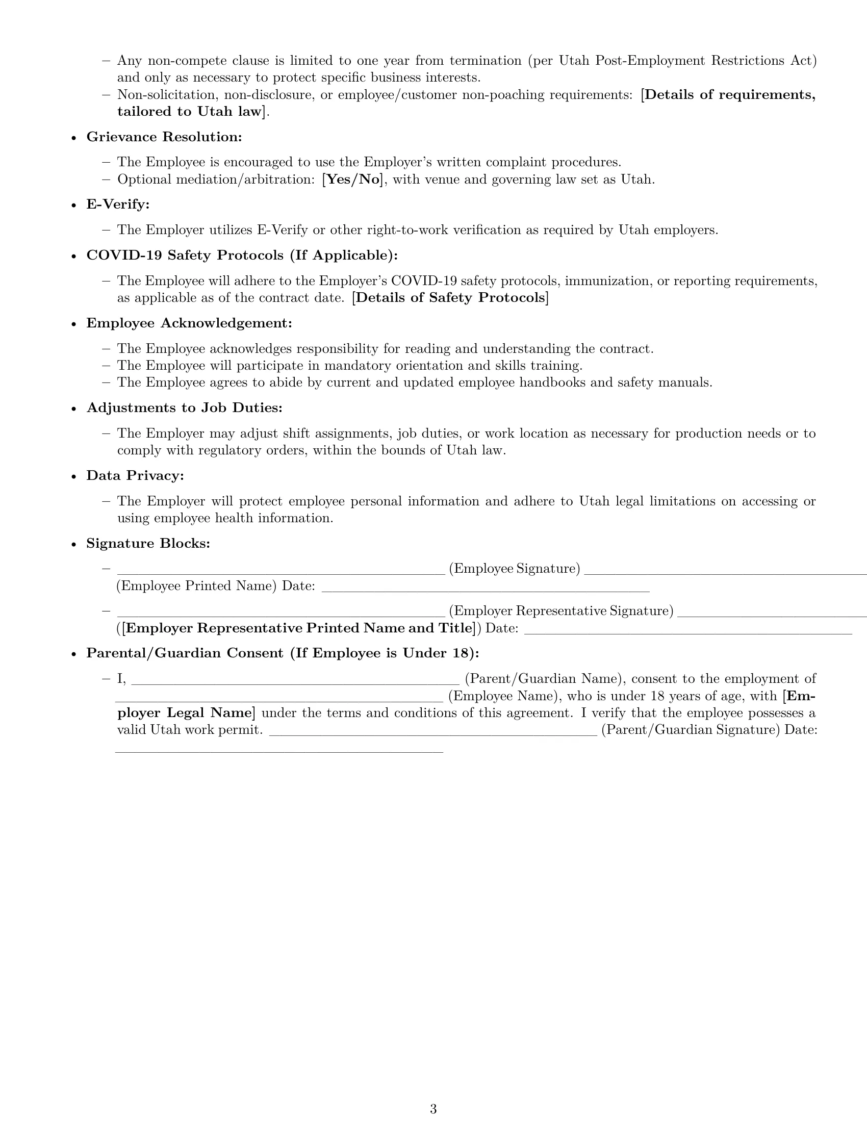 Preview page 3 of Free Utah production worker employment contract template