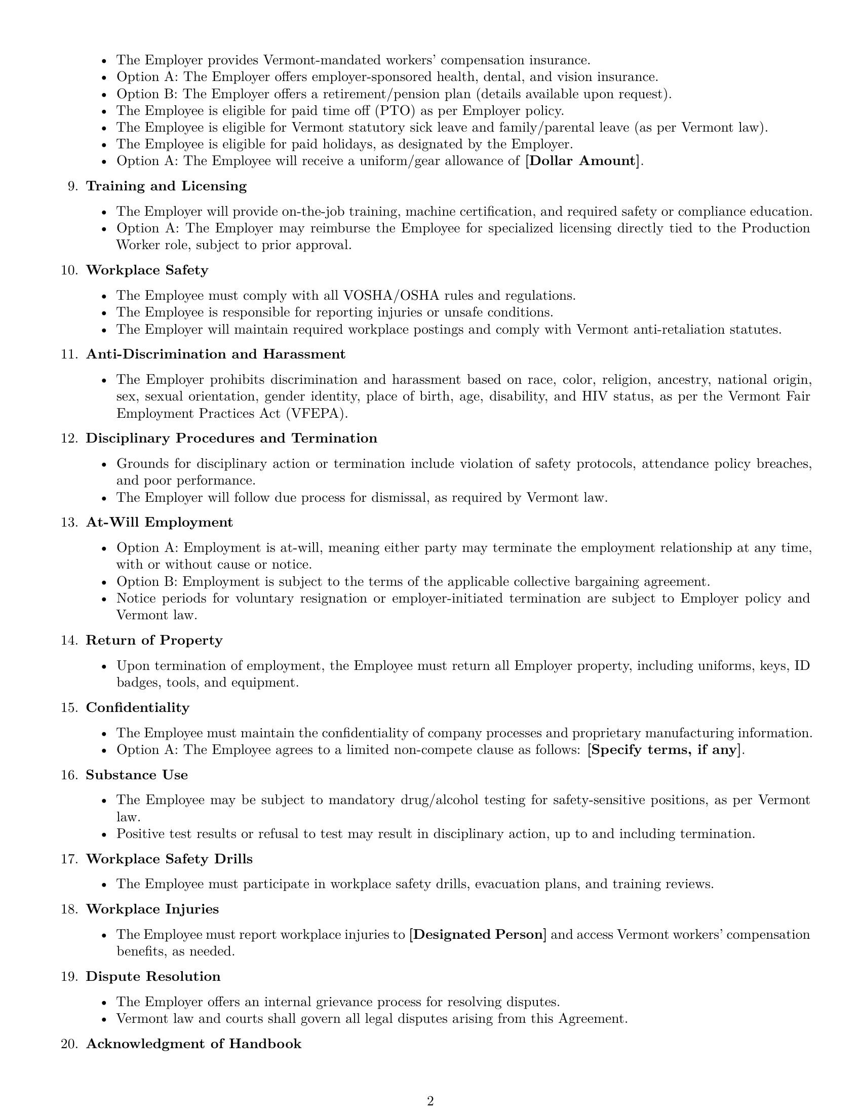 Preview page 2 of Free Vermont production worker employment contract template