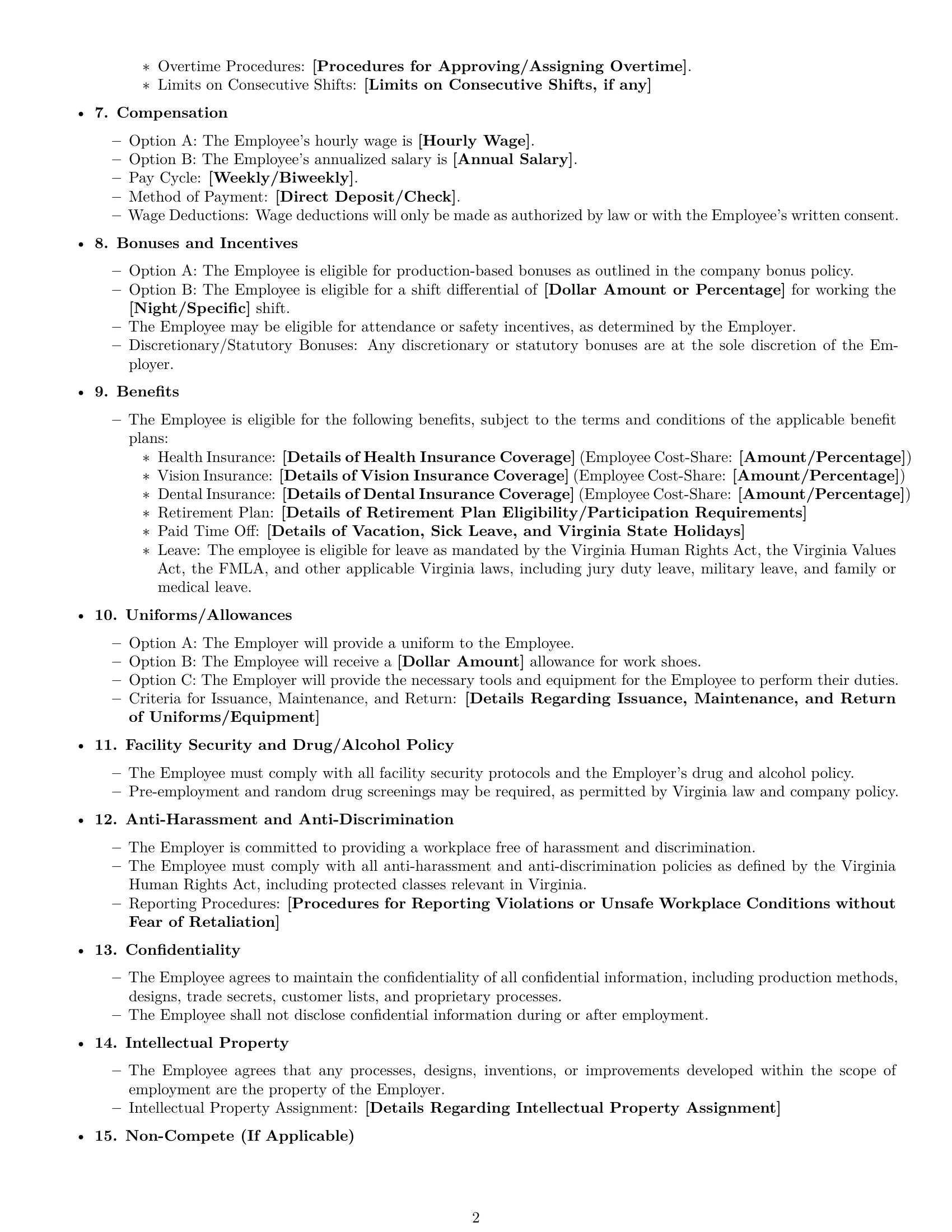 Preview page 2 of Free Virginia production worker employment contract template